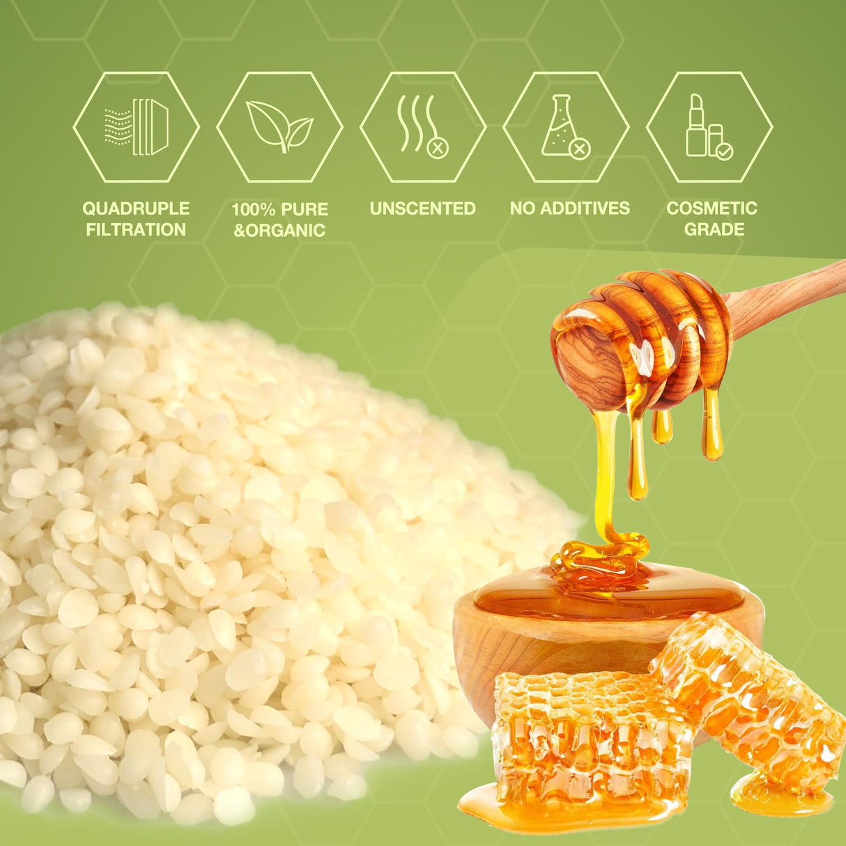 VALLYDOM Organic Beeswax Pellets - 2268g White Beeswax Pastilles, Pure Natural Bulk Bees Wax Pellets for DIY Beeswax Making Candles Skin Care Lip Balm Soap Lotion (5lb) VALLYDOM