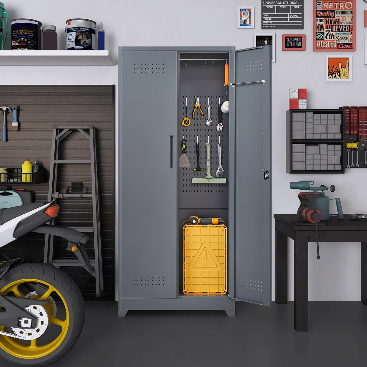 STEELIST 73" H Utility Storage Cabinet, Tall Cabinet with Doors and Shelves, File Cabinet with Pegboard, Heavy Duty Garage Storage Cabinets for Home Office, School, Basement, Gym STEELIST