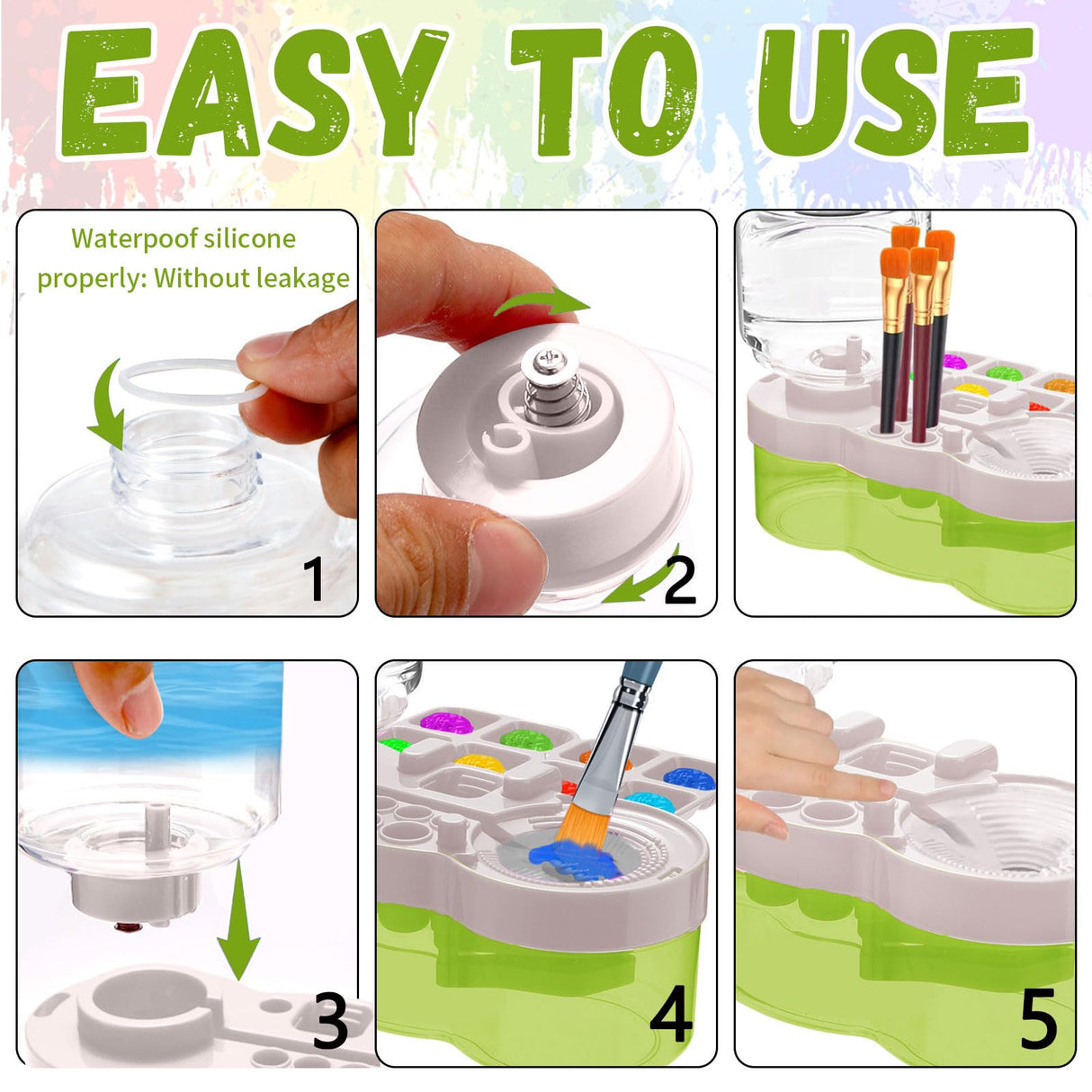 JEChrochen Paint Brush Cleaner Tool, Washing My Brushes, Water Cycle Brushes Rinser with Brushes Holder and Palette, Brush Rinser Dispenser,Painting Art Supplies Stuff for Artist Artist Beginner Kids JEChrochen