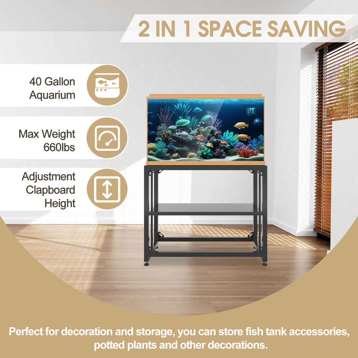 Grehitk Fish Tank Stand, Aquarium Stand for 40 Gallon, Upgrade Aquarium Turtle Tank, Adjustable 2-Tier Fish Tank Rack Shelf, Reptile Tank Terrariums Tank Breeder Reptile Tank Stand Tank not Included Grehitk