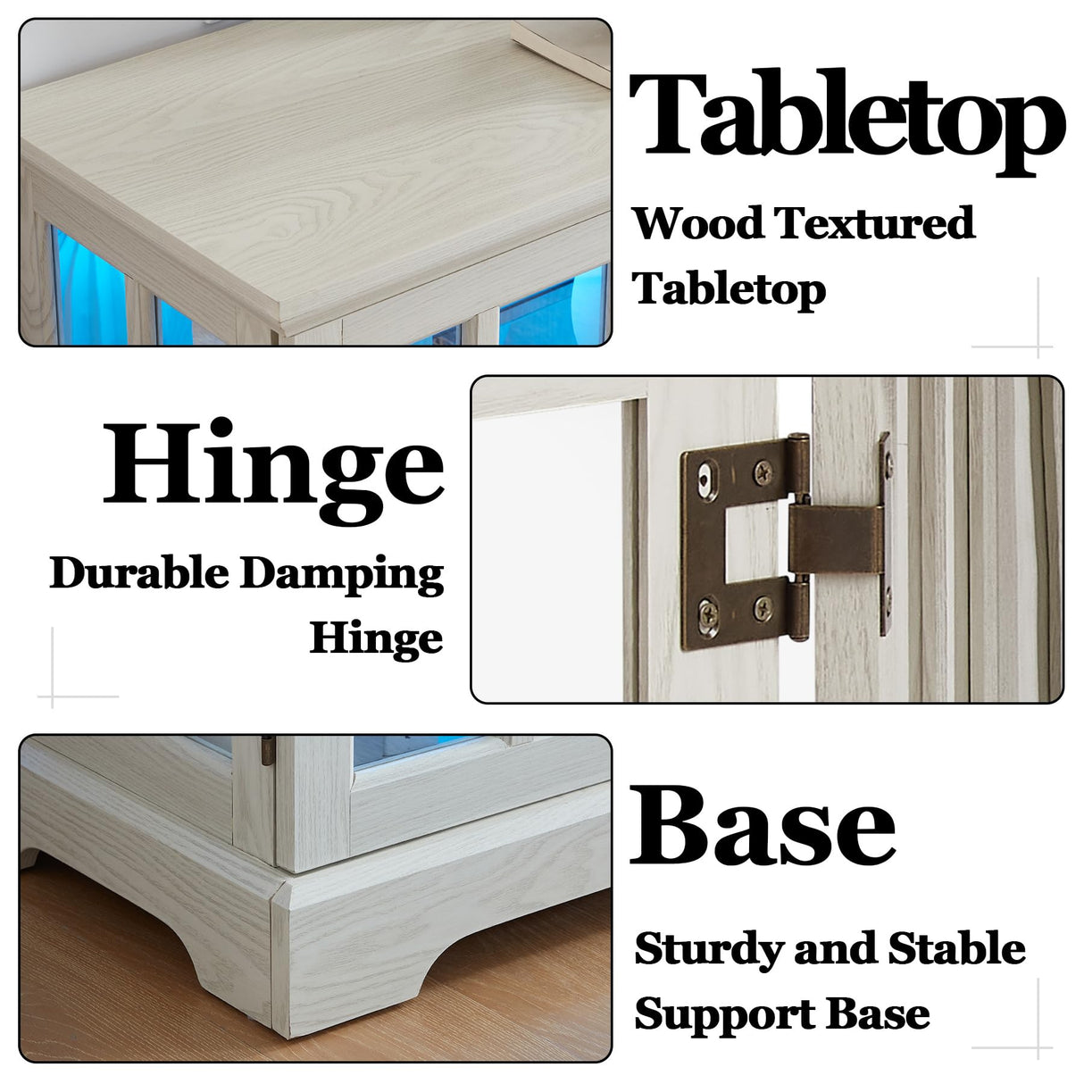 HRVEOCEI Lighted Curio Cabinets with Glass Doors,Wide Curio Display Cabinet with Lights, Farmhouse Glass Display Cabinet with Adjustable Shelves,Grid Design (Wide, White) HRVEOCEI