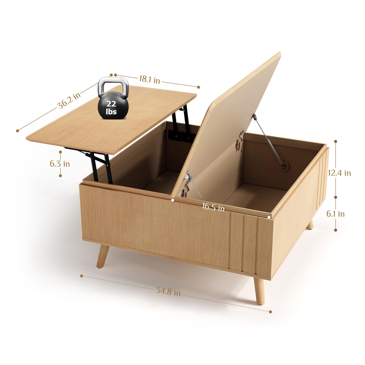 JOINICE, Lift Top Coffee Table with Storage,Large Square Coffee Tables for Living Room,Mid Century Modern Center Table for Home Office, Oak JOINICE