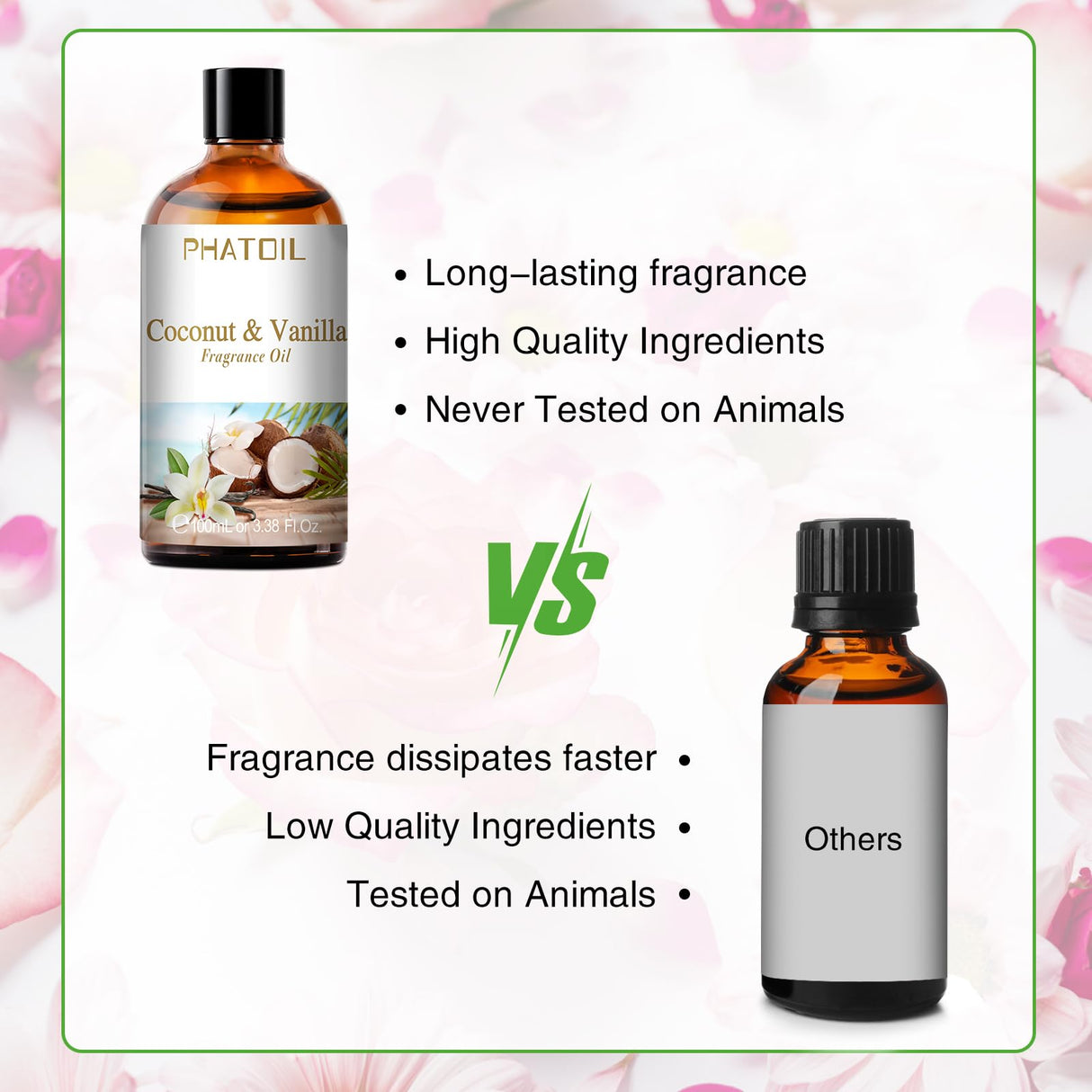 PHATOIL 3.38FL.OZ Coconut & Vanilla Fragrance Oils for Aromatherapy, Essential Oils for Diffusers for Home, Perfect for Diffuser, Yoga, DIY Candle and Soap Making - 100ml PHATOIL