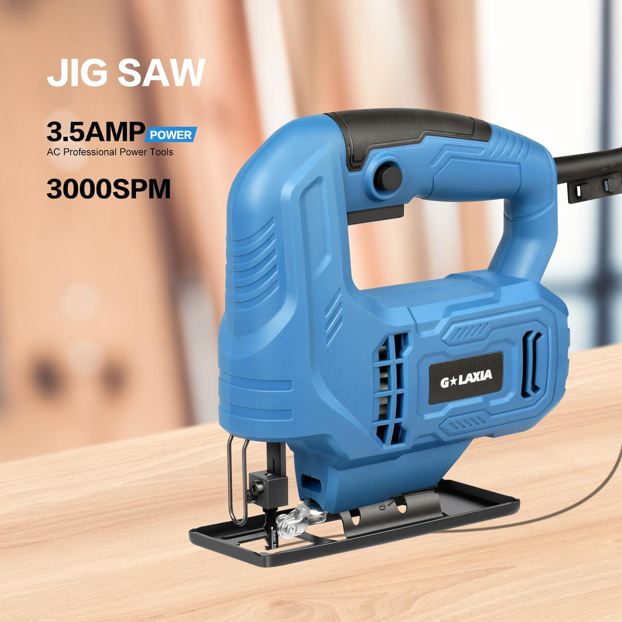 G LAXIA Jigsaw, 3.5 Amp Corded Jig Saw with 3pcs Cutting Blades, ±45° Bevel Cutting, 3000 SPM with Lock-on Button, Corded G LAXIA