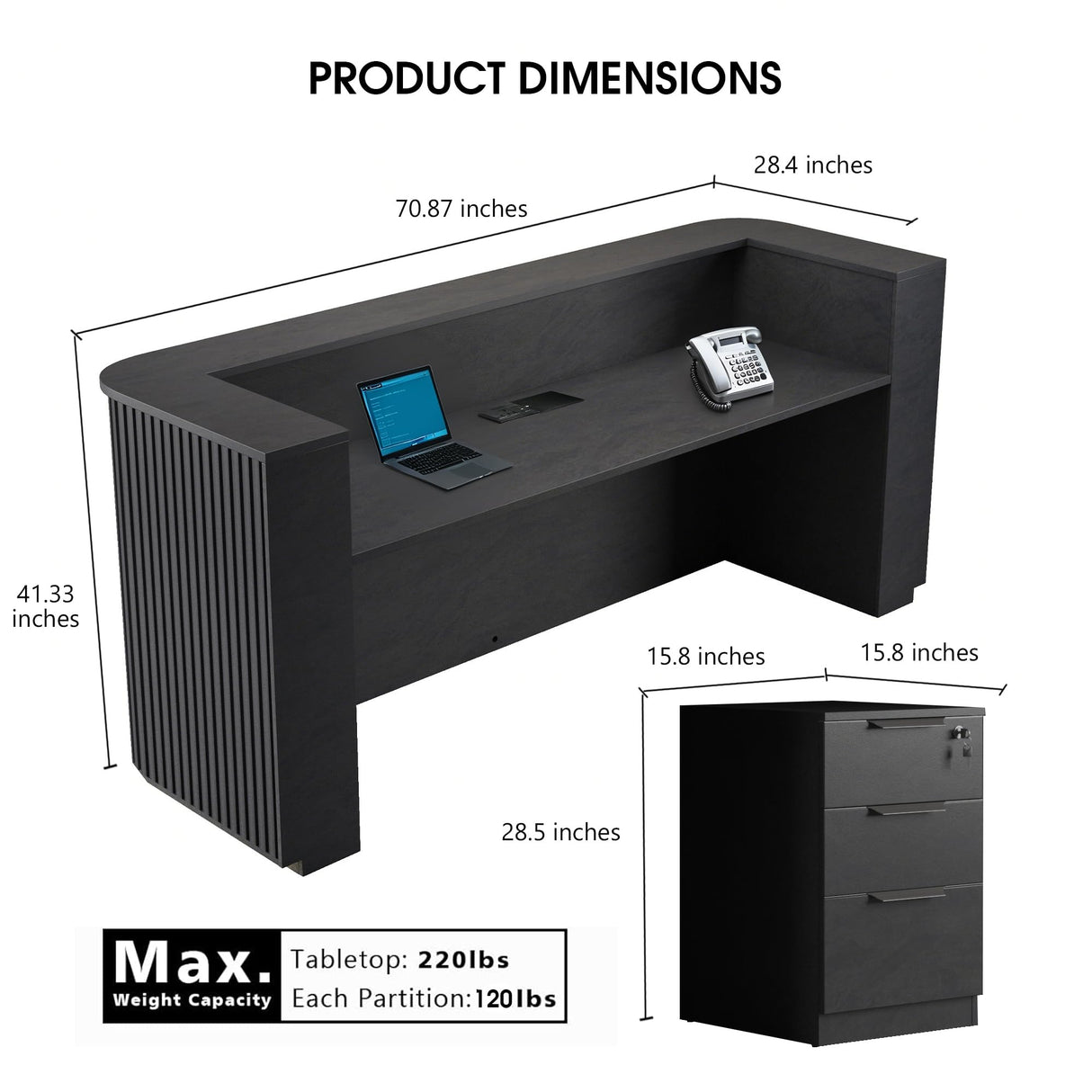 ONNAHOMEStlyle 70.87in Black Curved Reception Desk with Lock Counter, Mid Century Front Desk Reception Room Table with LED Lights, Retail Counter for Checkout, Lobby, Beauty Salon ONNAHOMEStlyle