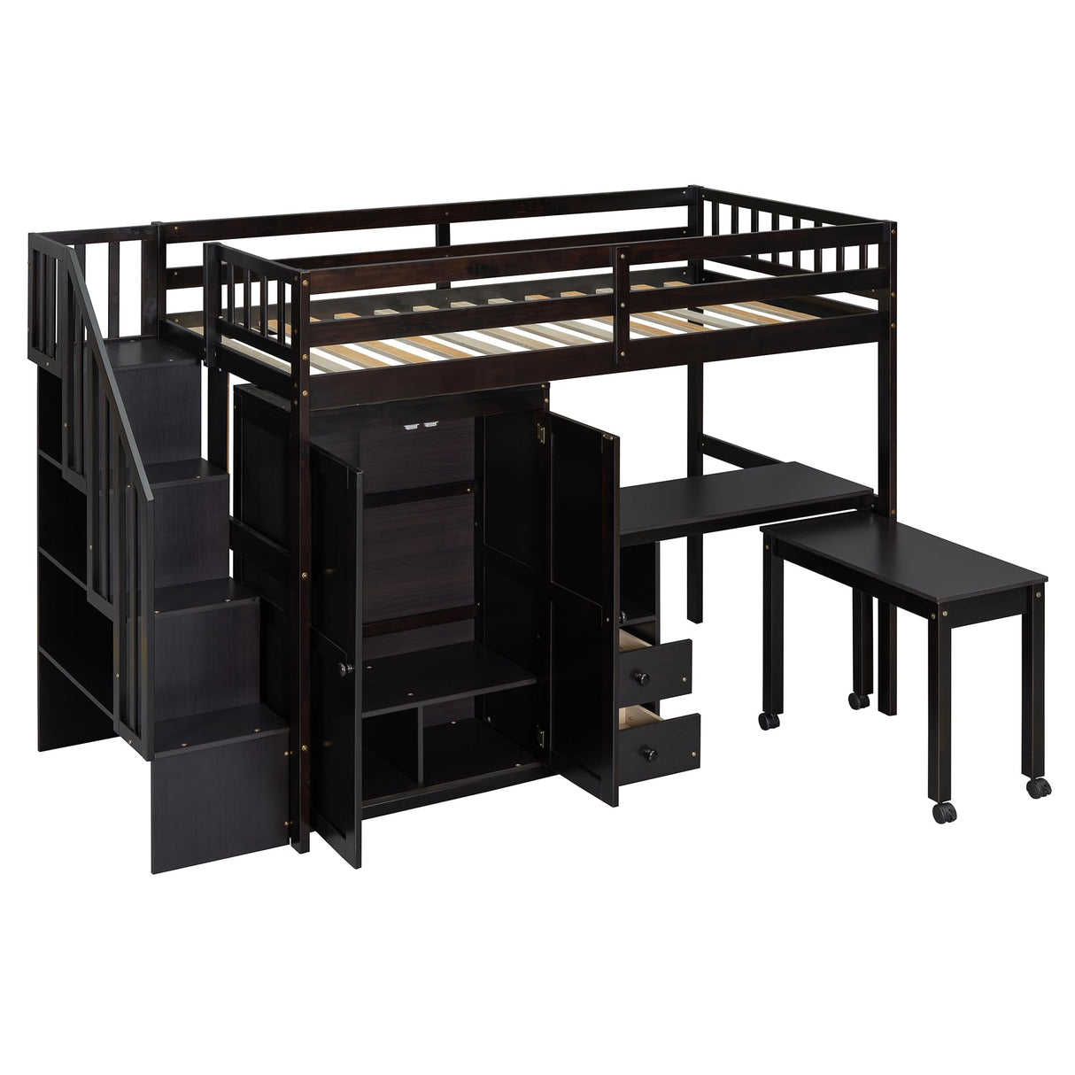 Harper & Bright Designs Twin Size Loft Bed with Stairs and Bookshelf, Wood Twin Storage Bed with Desk & Wardrobe, Space-Saving Multifunctional Furniture for Kids & Teens - Espresso Harper & Bright Designs