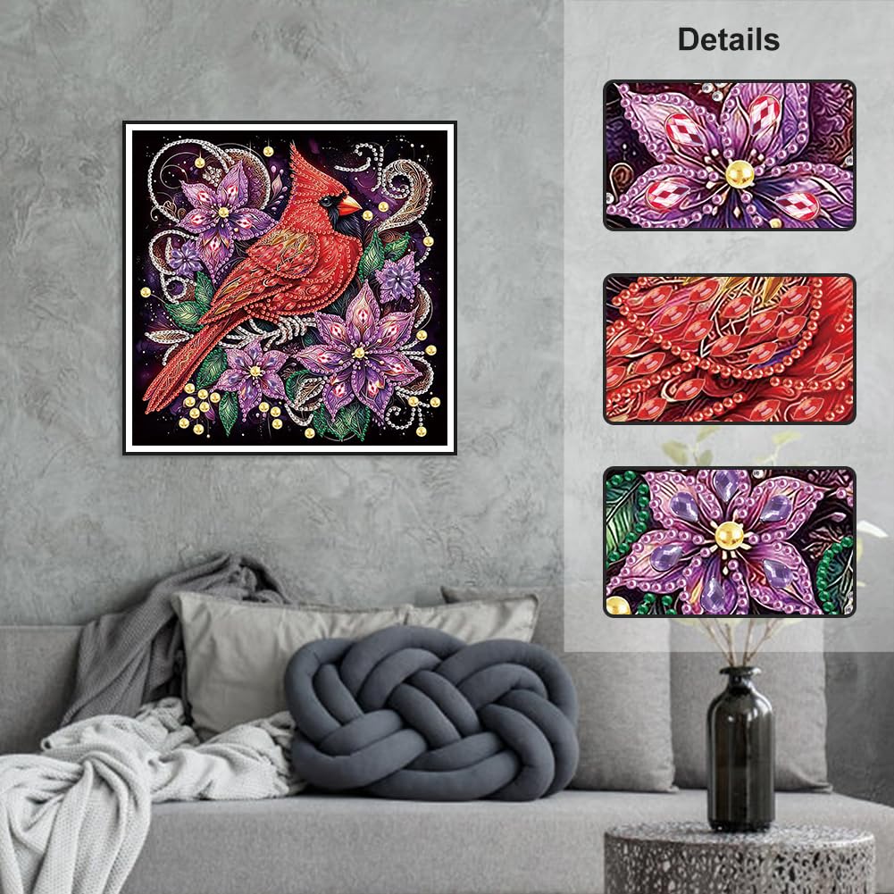 Acudotr Diamond Painting Kits for Adults Cardinal, 5D Special Shape Diamond Art Kits for Beginners, Crystal Rhinestones Diamond Painting for Home Wall Decoration, 12×12 Inch Acudotr