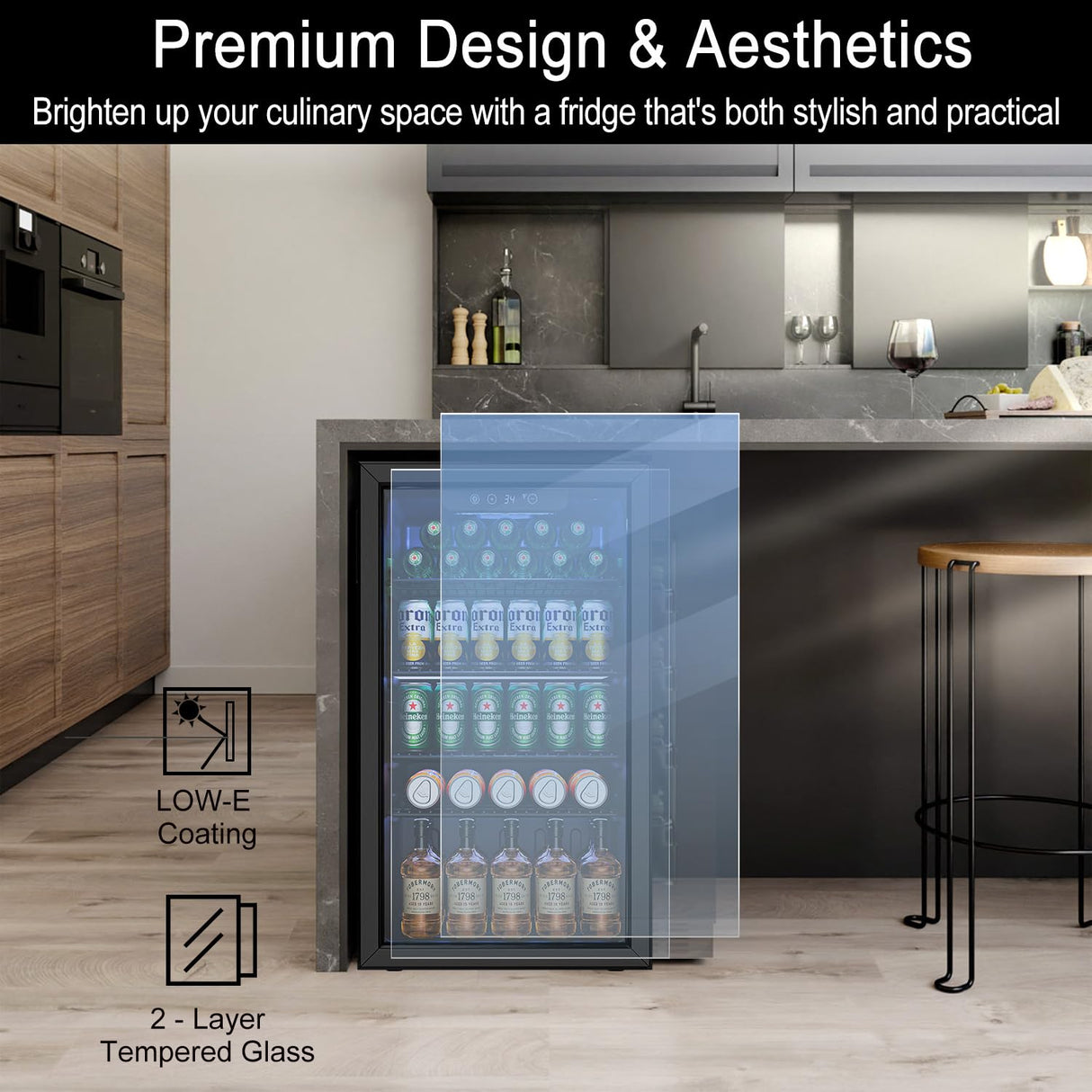 Feelfunn 3.2 Cu.Ft Mini Fridge with Glass Door - 126 Can Beverage Refrigerator Cooler for Drink Beer Wine Soda, Small Fridge for Bedroom Office Bar Dorm, 4 Adjustable Shelves, Black Feelfunn
