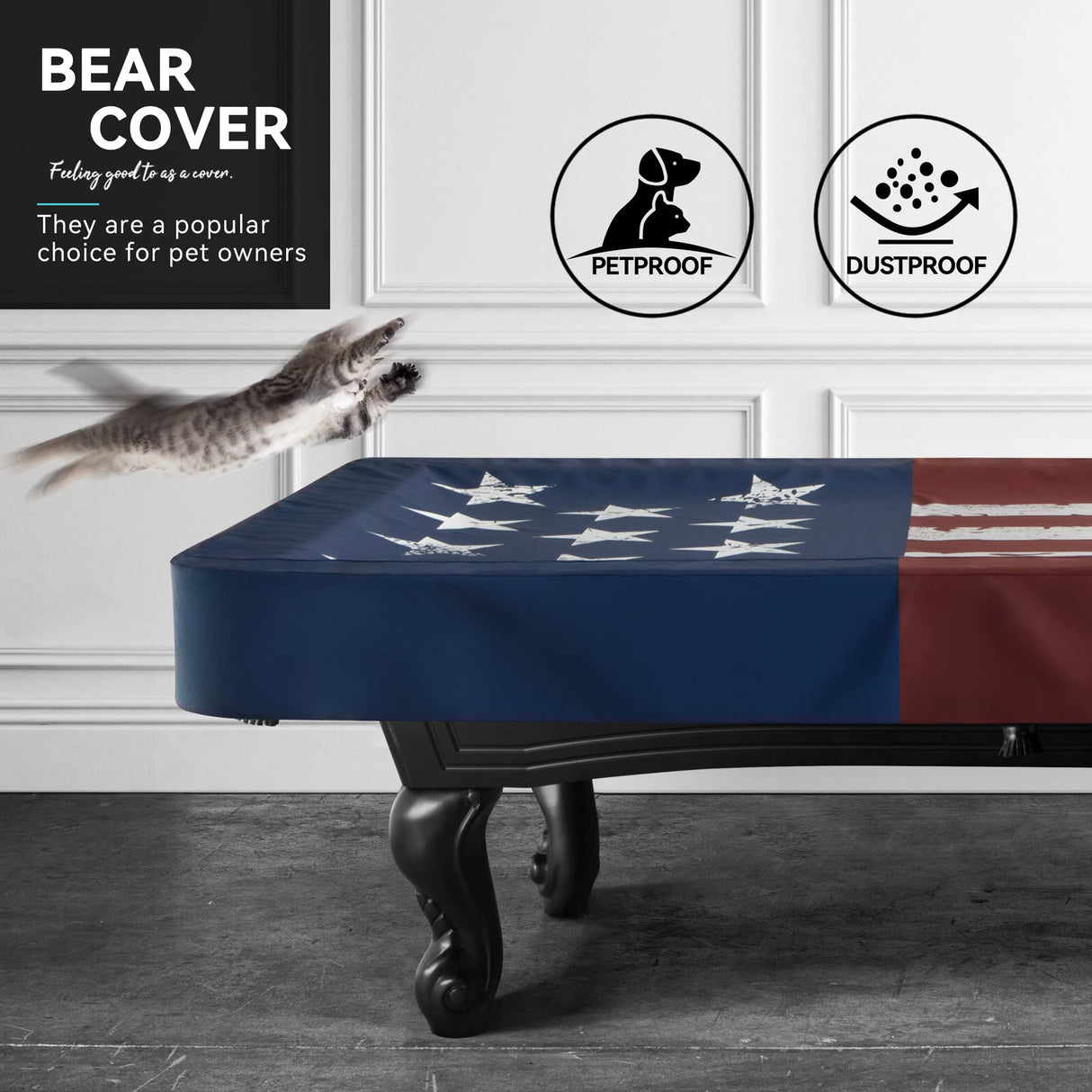 BEARCOVER Pool Table Cover, Waterproof Indoor/Outdoor Heavy Leatherette Pool Table Accessories, Billiards Accessories for Protecting Felt, 7/8/9 Feet Fitted Billiard Covers Red & Blue(7FT/OG) BEARCOVER