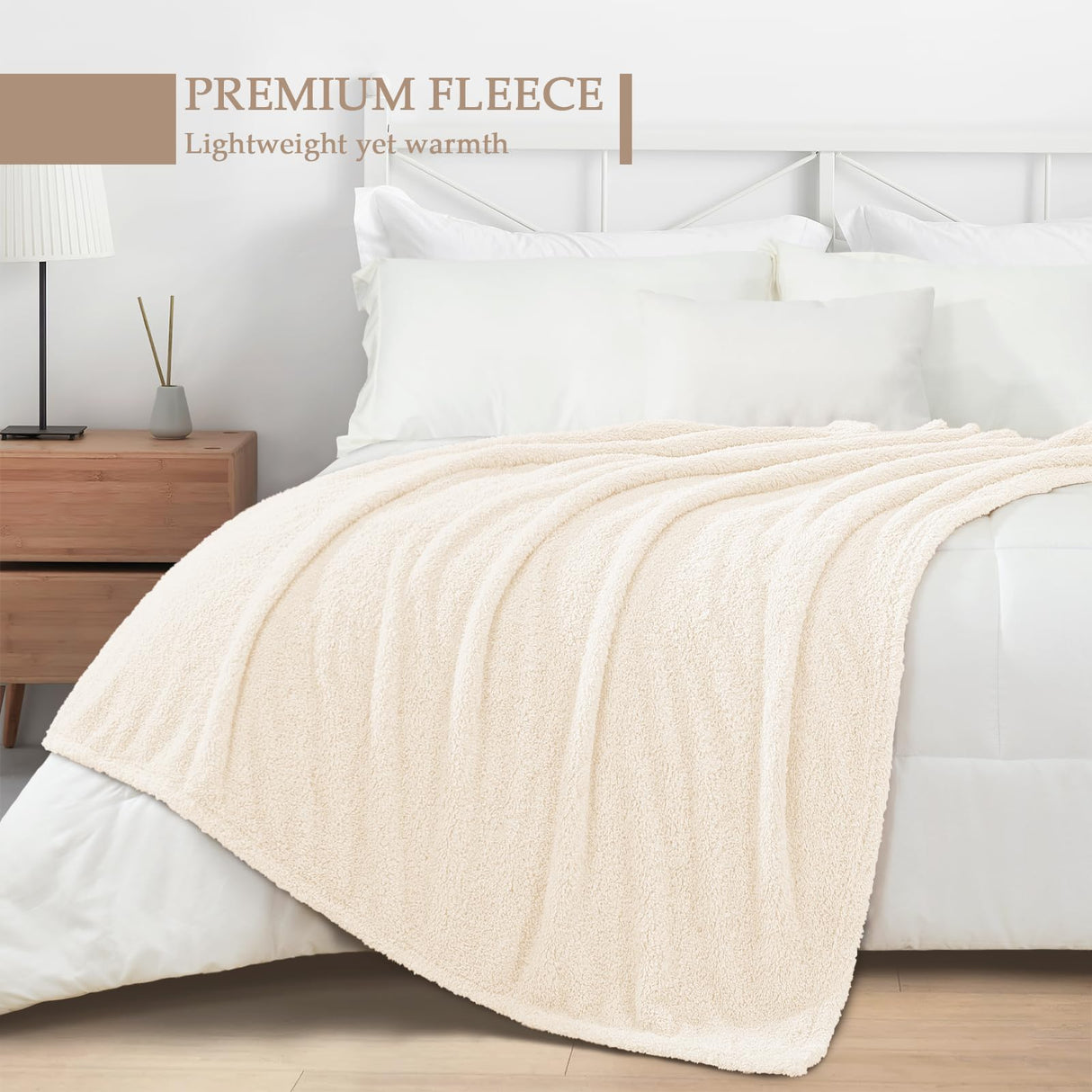 Exclusivo Mezcla Fuzzy Fleece Throw Blanket for Couch Sofa, Lightweight Fluffy Solid Velvet Blanket, Suitable for All Seasons, 50x60 Inches, White Exclusivo Mezcla