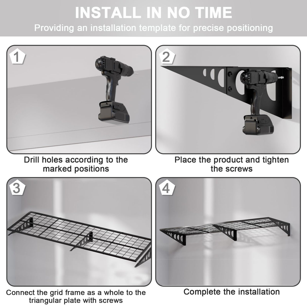 QKOSMTL 2x5.5 ft Garage Wall Shelving Garage Storage Shelving Wall Mounted,Loads 100 lbs Heavy Duty Wall Mounted Metal Garage Shelves (Suitable for Concrete Walls) QKOSMTL