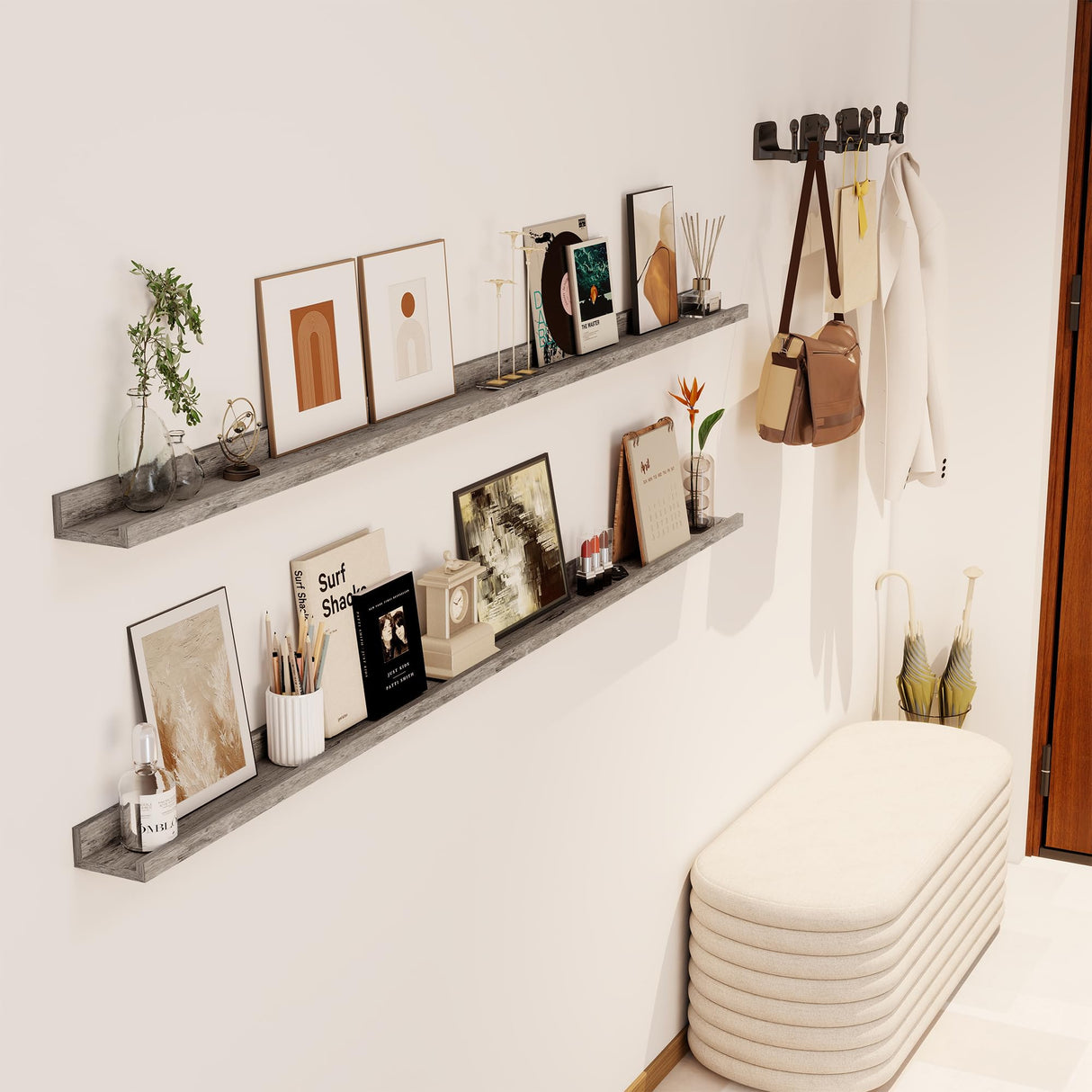 Axeman 72 Inch Floating Shelves for Wall | Picture Ledge Shelf Set of 2 | Rustic Grey Picture Shelf for Wall with Ledge | Long Floating Shelves with Lip | Photo Ledge Shelves for Books Album Records Axeman