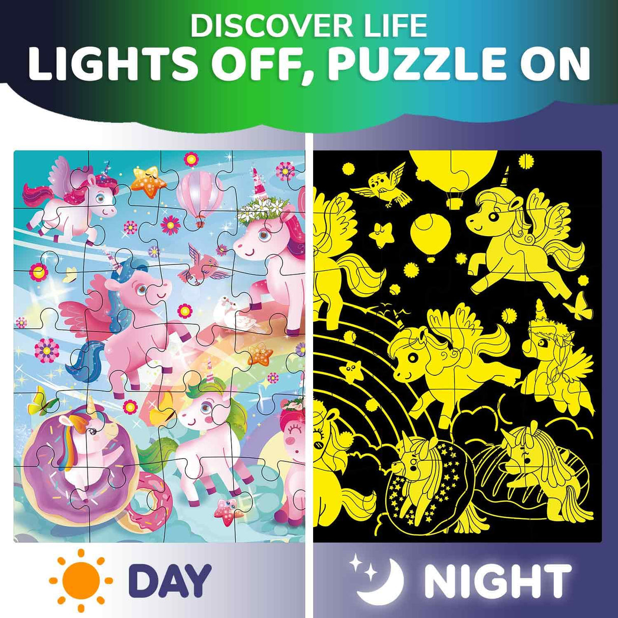 QUOKKA Floor Puzzles for Kids Ages 4–8 – 2x3 FT Giant Glow in The Dark Jigsaw – 48 Large Pieces – Magical Fantasy Unicorn Scene – Montessori Toy with Gift Box – Fun Learning Activity QUOKKA