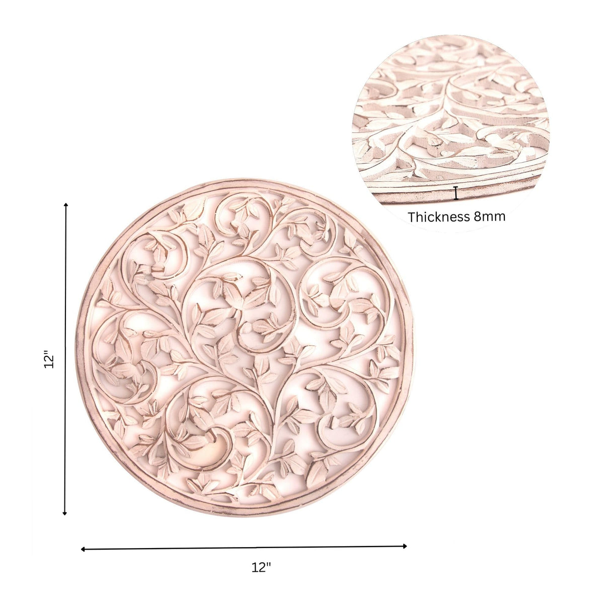 Intricately Handcrafted Decorative Wooden Wall Panel Hanging Sculpture Statue Plaque Art Home Living Room Office Decor Accent Designer Boho Farmhouse Flower Decor, 12 Inch, Round, Cream White The Great Indian Bazaar