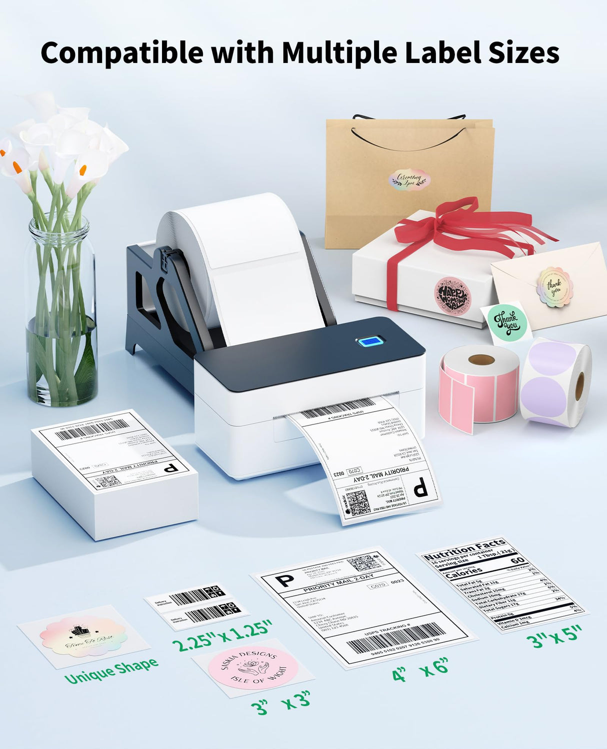 SVANTTO Bluetooth Thermal Shipping Label Printer 4x6, Compatible with Windows/Mac/Android/iOS, High-Speed 4x6 Label Printer for USPS, UPS, Ebay, Etsy, Shopify, Poshmark, Inkless Printing SVANTTO