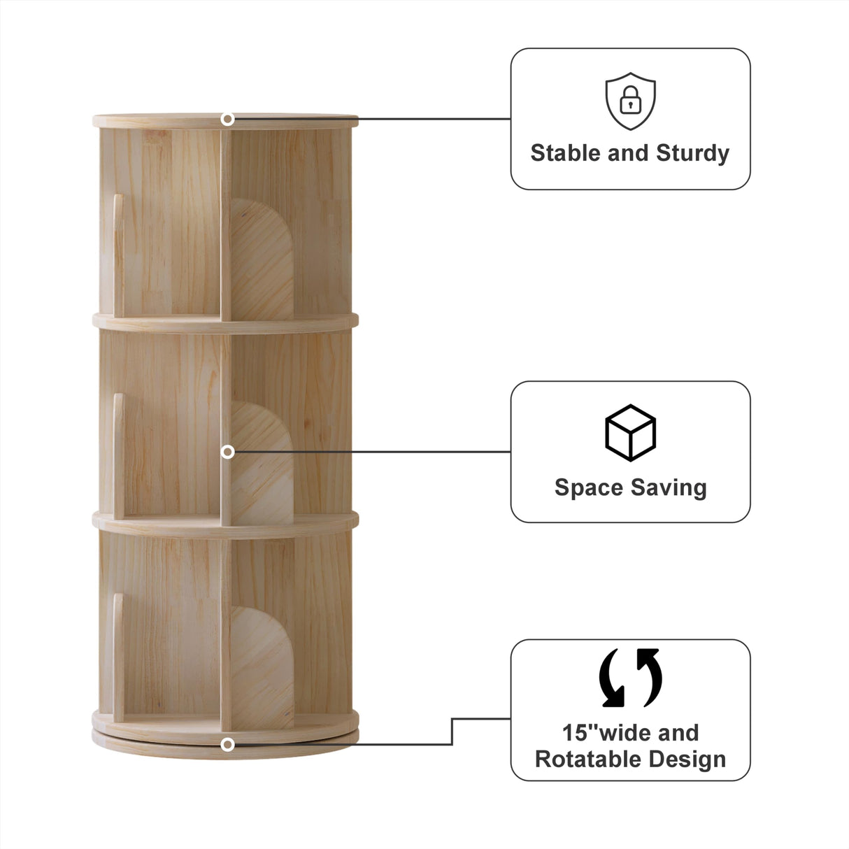 ZeeFu Rotating Bookshelf, 3 Tier 360° Spinning Bookcase Lazy Susan Tower, Multi-Functional Standing Book Shelf Storage Round Carousel for Kids&Adults, Bedroom, Living Room, Study Room, Small Space ZeeFu