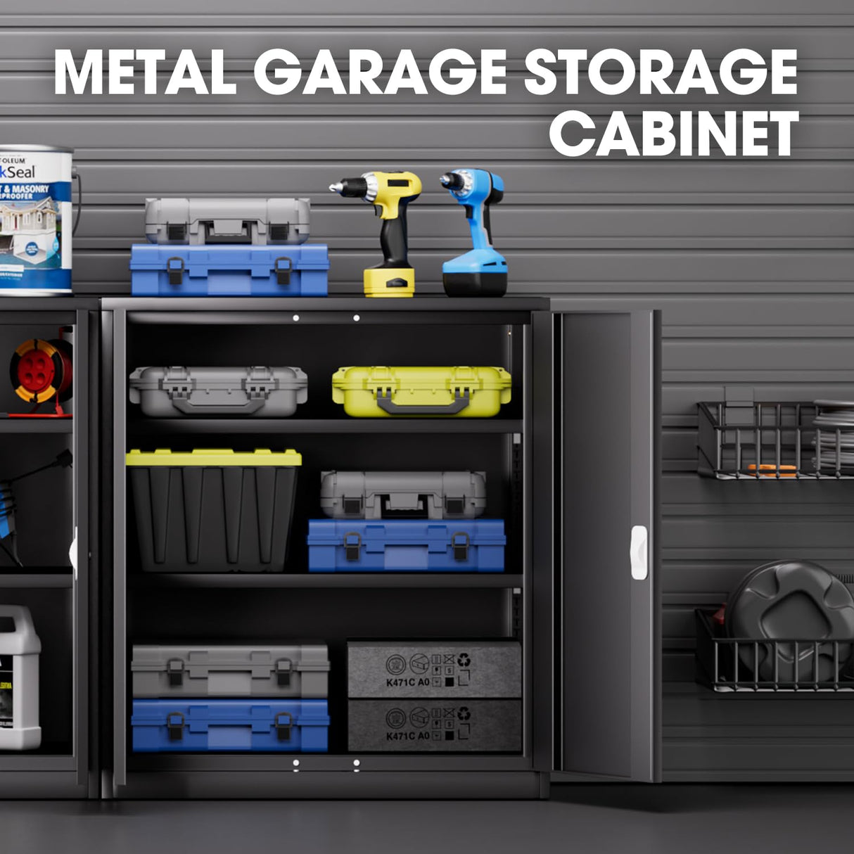 DNA MOTORING Metal Storage Cabinet, 36'' Locking Cabinet with 2 Doors and 2 Adjustable Shelves, Metal Cabinet Heavy Duty Utility Cabinet for Garage,Office,Home,Gym, Black, TOOLS-00631-BK-BK DNA MOTORING