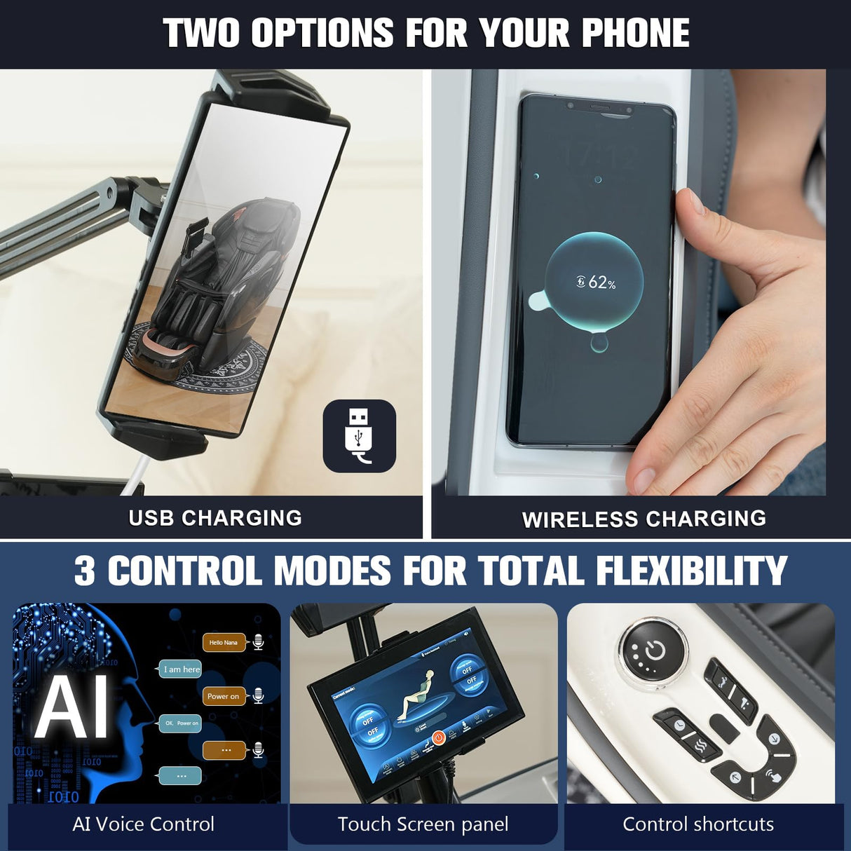 KTENTITO Massage Chair Full Body, 2025 Zero Gravity SL-Track Shiatsu Massage Chairs Recliner with AI Voice, LED Backlight Remote Control, Waist & Calf Heating Phone Controller and Holder G6 White Grey KTENTITO