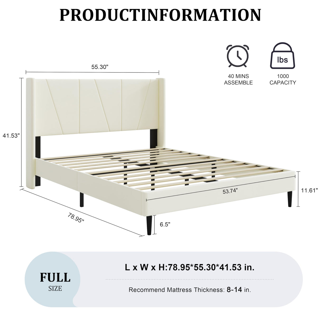 OLALITA Full Size Upholstered Platform Bed, Full Frame with Tufted Headboard, Sturdy Frame Wooden Slats, No Spring Mattress Required, Noiseless, Easy to Assemble, Beige OLALITA