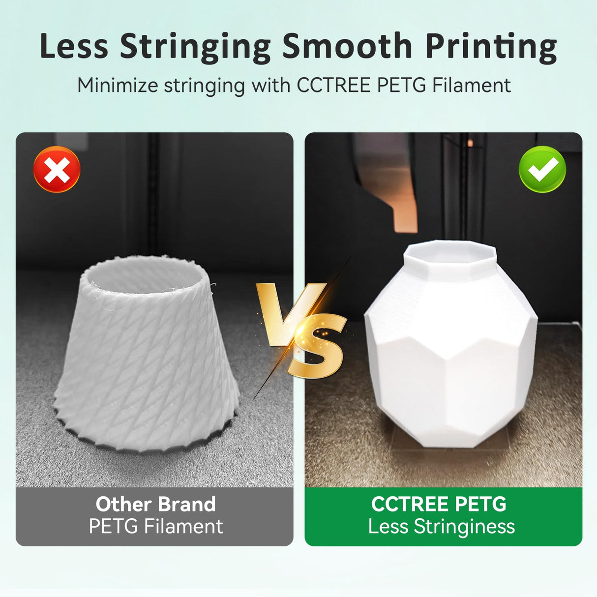 CCTREE High Speed Printing PETG Filament 1.75mm,3D Printer Filament 1KG Spool,Easy Print Filament Accuracy±0.03mm Glow in Dark Green CCTREE