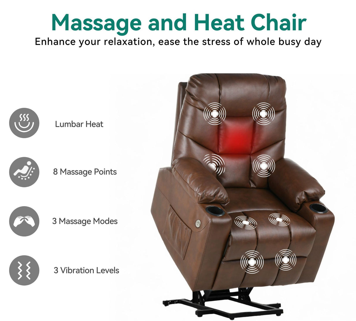 YITAHOME Power Lift Recliner Chair with Massage and Heat,Electric Fabric Recliner Chair for Elderly with USB Ports, Side Pockets, Remote Control, Cup Holders for Living Room, Brown3 YITAHOME