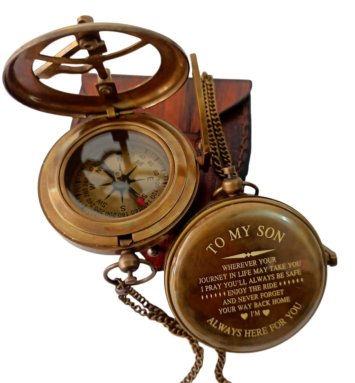 Khybex International to My Son Compass Personalized Sundial Compass with Leather Case/Gift for Son/to My Son Gifts/Mom to Son Gift/Dad to Son/Grandson Gift, Directional Magnetic Sundial Compass Khybex International