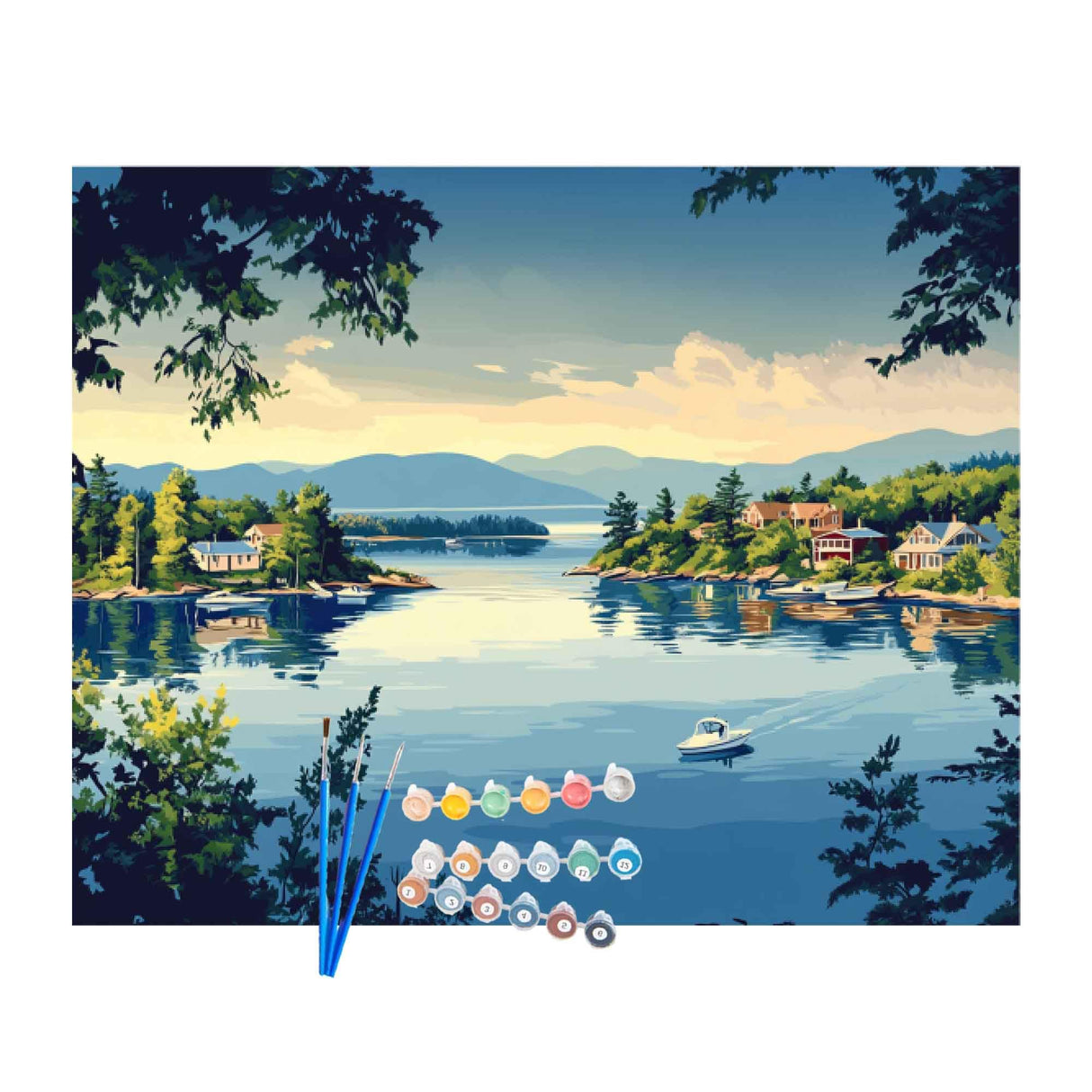 Artbrush Tower Winnipesaukee Lake Paint by Number, New Hampshire Paint by Numbers Kit for Adults, Lakeside Town Acrylic Painting, Lakes Trees Scenery Poster for Home Wall Decor(16x20inch, No Frame) Artbrush Tower