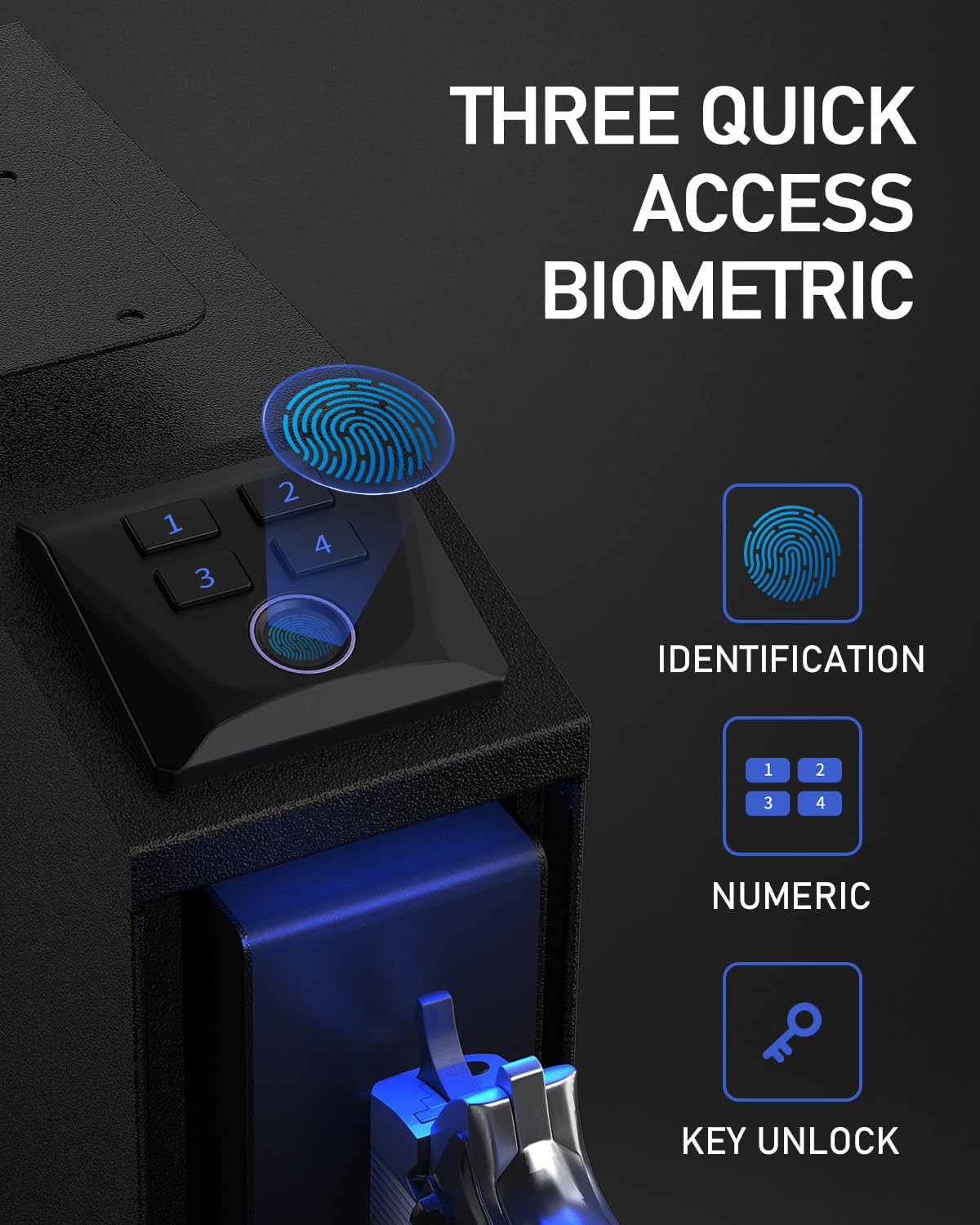 MAEZOE Gun Safe Biometric Pistol Safe with Quick Access Sliding Door, Mounted Nightstand Fireproof Handgun Safe & Gun Lock Box for Truck, Desk, Bedside, Wall with Fingerprint, PIN Code, KEY Access MAEZOE