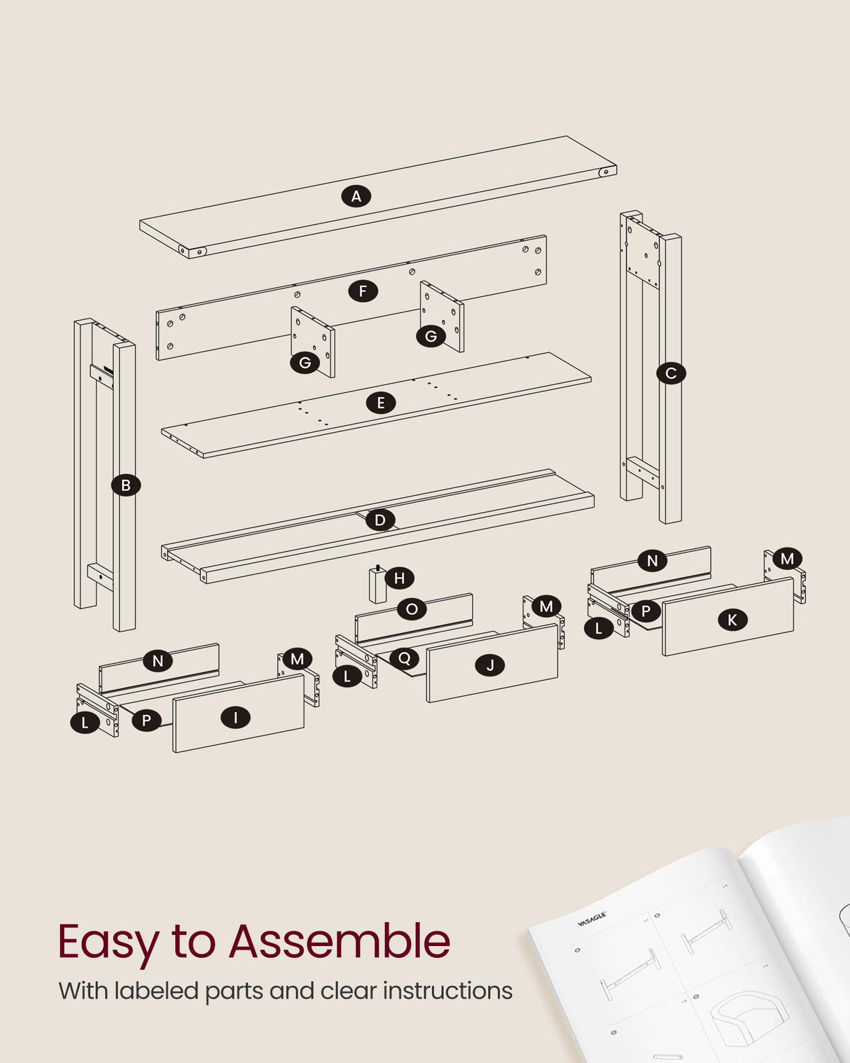 VASAGLE Console Table, Sofa Table, Narrow Entryway Table, Entry Table with 3 Drawers, Open Storage Shelf, Metal Corners, for Living Room, Farmhouse Style, Honey Brown ULNT142KB02S VASAGLE