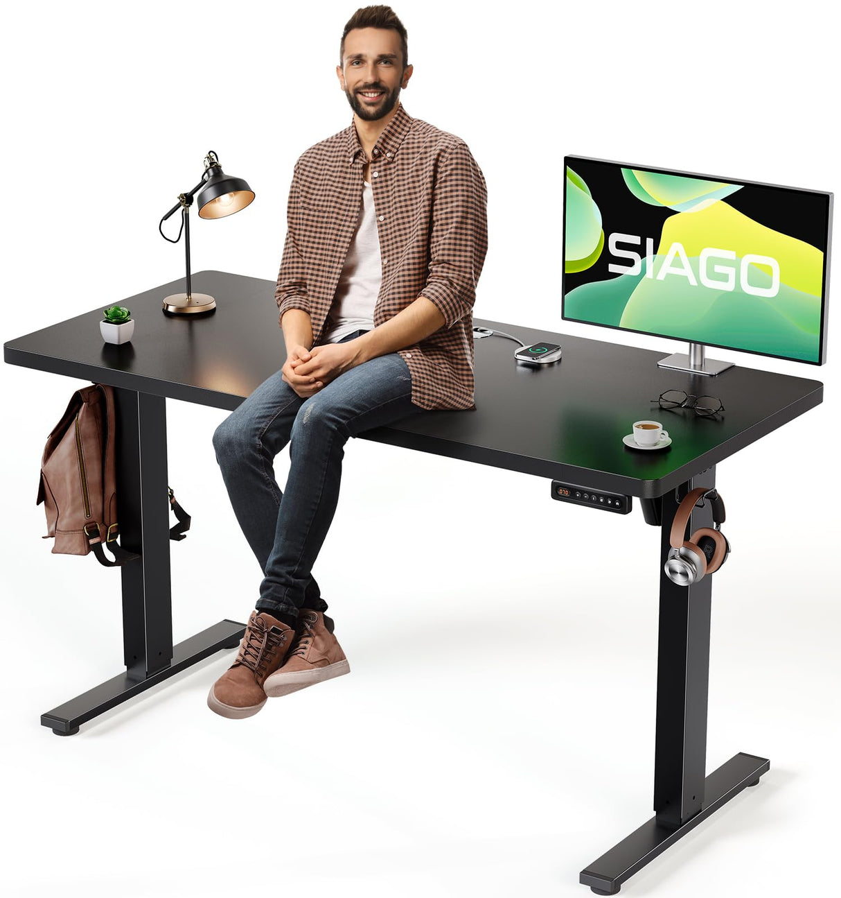 SIAGO Electric Standing Desk Adjustable - 48 x 24 Inch Sit Stand up Desk with Cable Management - 3 Memory Preset Adjustable Height Table SIAGO