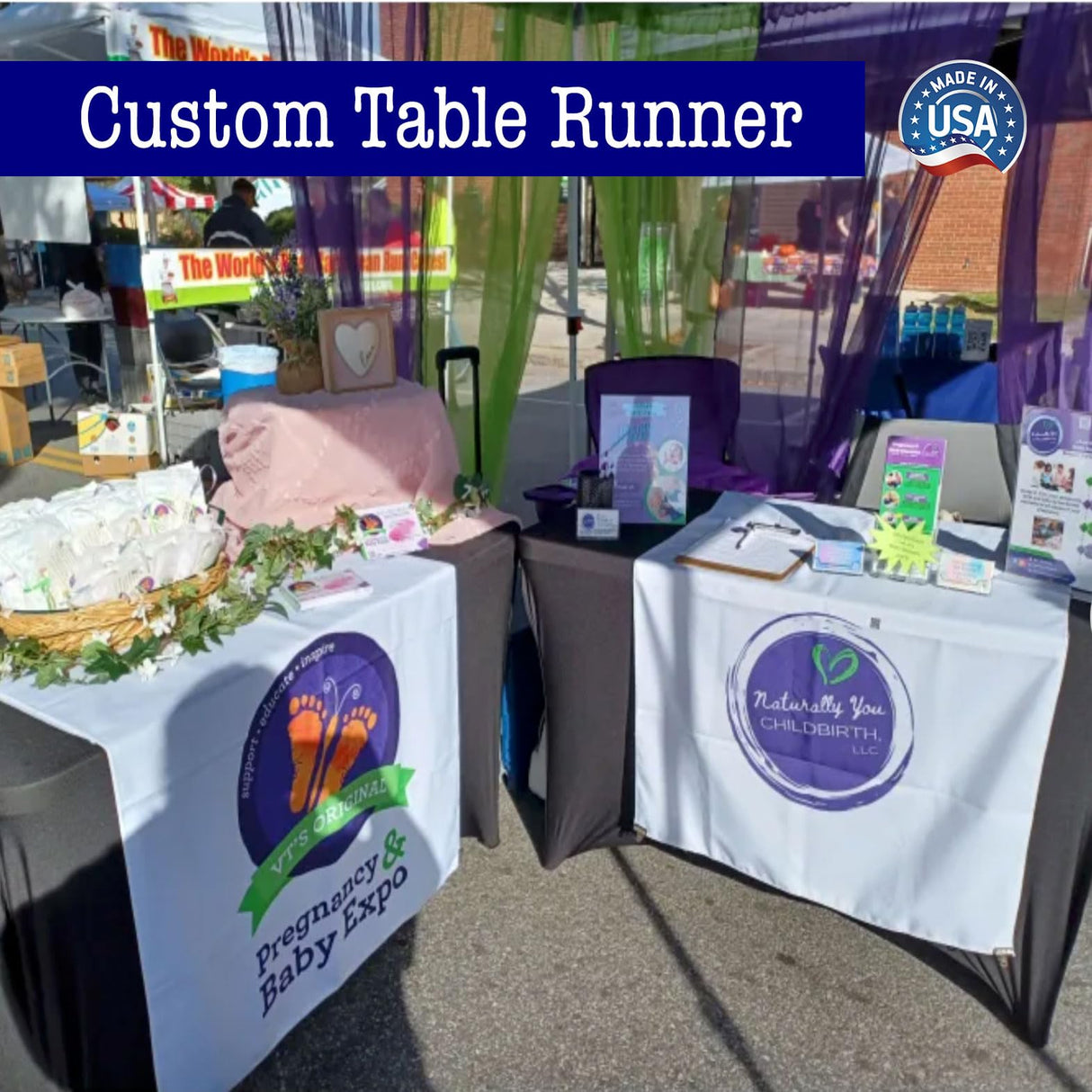 Custom Table Runner with Business Logo, Ships Next Day Made in USA - 24" x 60" Thick Premium Polyester hem sewn all side, Vivid color sublimation print, Trade Show Quality, wrinkle-free (24x60) Exposmart