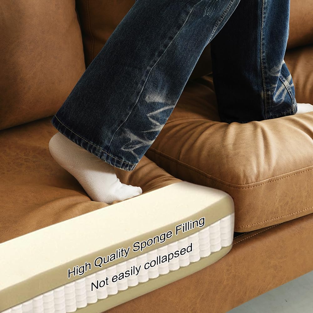 ASHOMELI Modern Living Room Sofa,loveseat Sofa,Soft and Comfortable Couch,Apartments Small Sofa,Removable Back Cushion,Breathing Leather (Brown) ASHOMELI