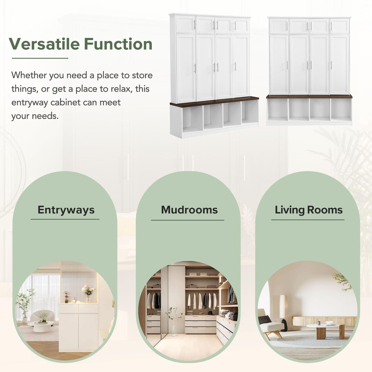 Merax Hall Tree with Entryway Bench and Shoe Storage Compartments, Multi-Functional Cabinet with 4 Hanging Hooks Merax
