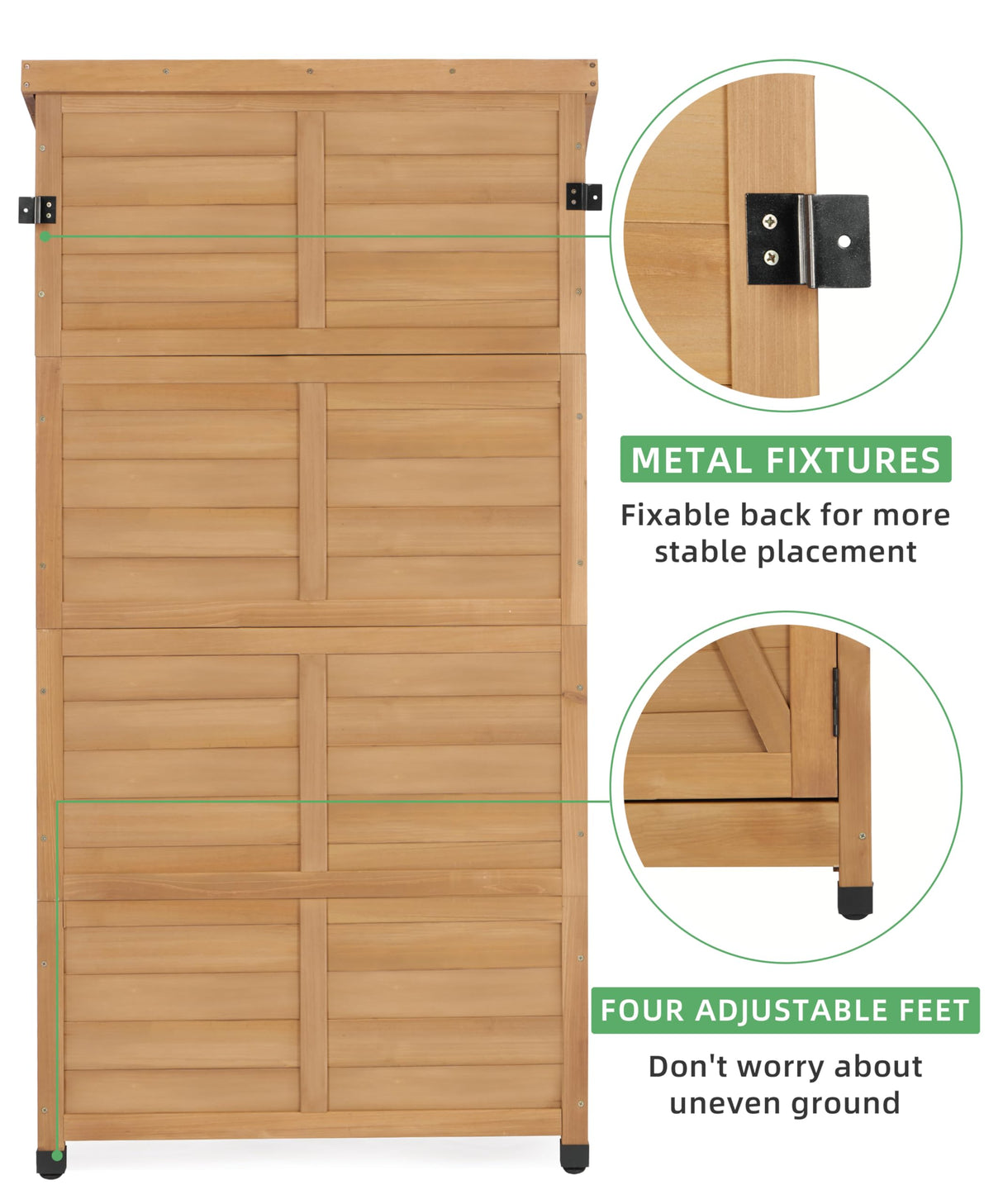 58''x30''x18'' Outdoor Wooden Storage Shed with Metal Top Tall Vertical Tool Cabinet for Backyard Garden Patio Lawn (Gold) Mederlo