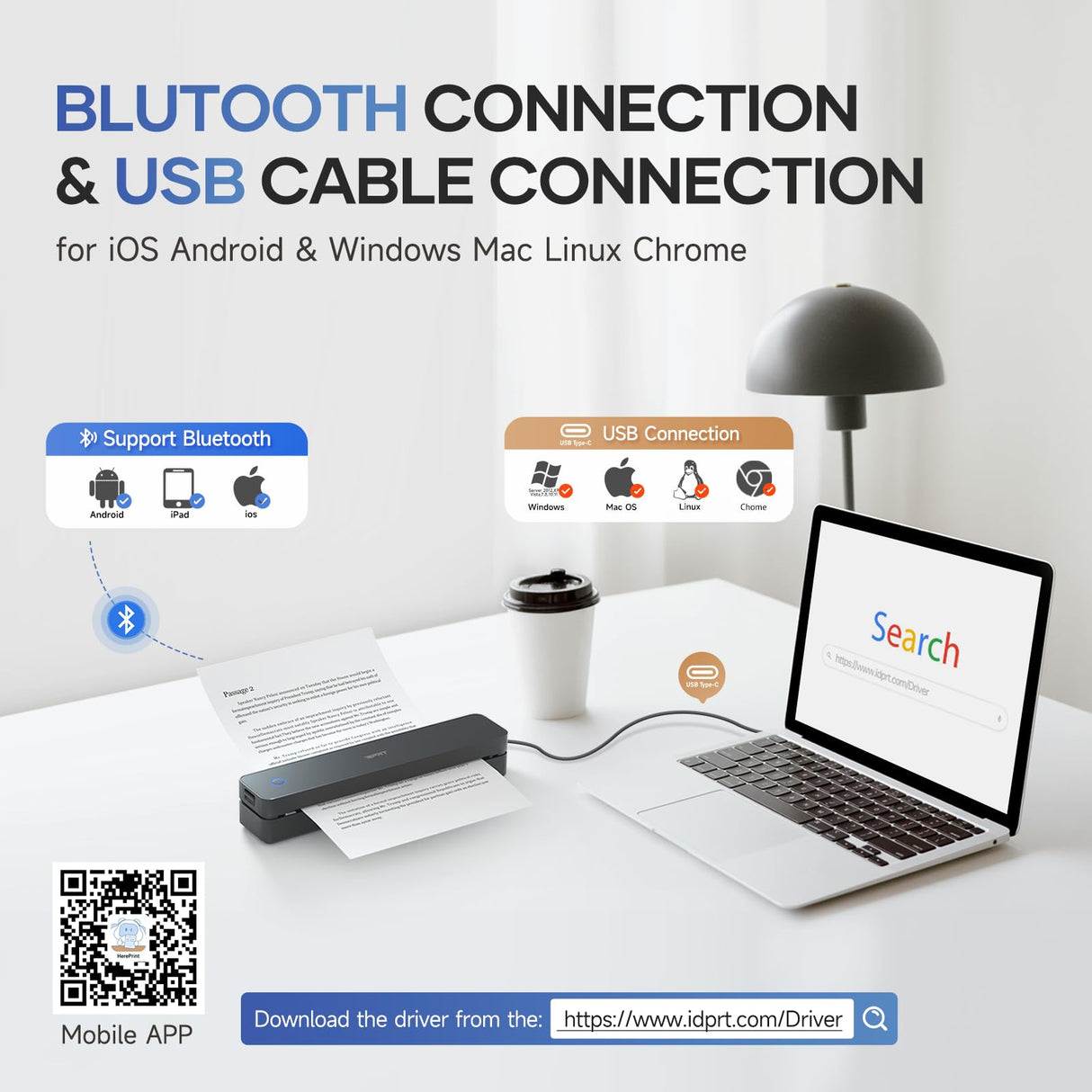 iDPRT Portable-Printer Wireless for Travel, 300DPI Inkless-Thermal-Small-Printer for Home Use, Office, Vehicles, Mobile Bluetooth Printer Supports 8.5" x 11" US Letter&A4&A5 Size, for Smartphone & PC iDPRT