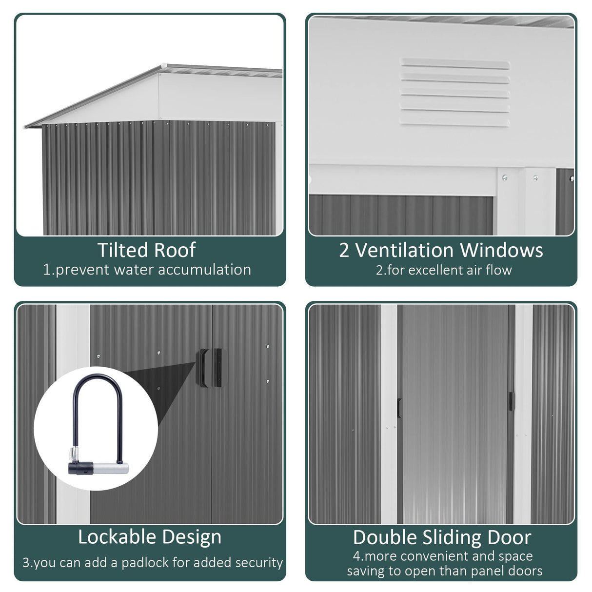 Outsunny 8' x 3.5' Metal Lean to Garden Shed, Outdoor Storage Shed, Garden Tool House with Double Sliding Doors, 2 Air Vents for Backyard, Patio, Lawn, Gray Outsunny