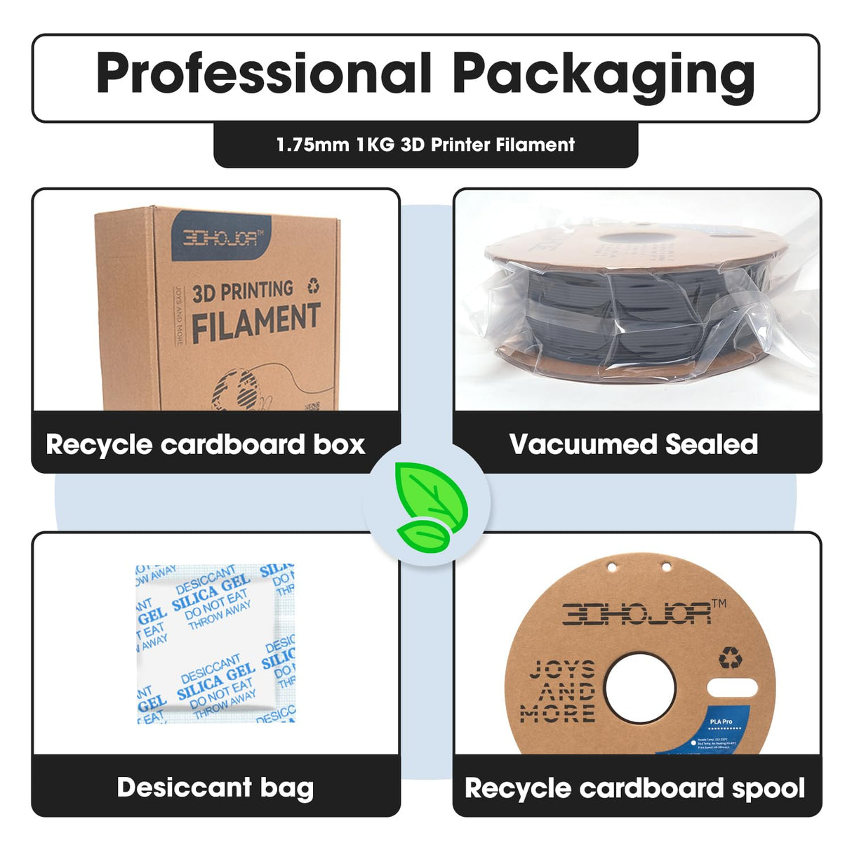 3DHoJor PLA Pro Filament 1.75mm (PLA+ Filament), 1kg 3D Printer PLA Filament, 3D Printing Filament, Cardboard Spool, Dimensional Accuracy +/- 0.03 mm, Fit Most FDM 3D Printer-Black 3DHoJor