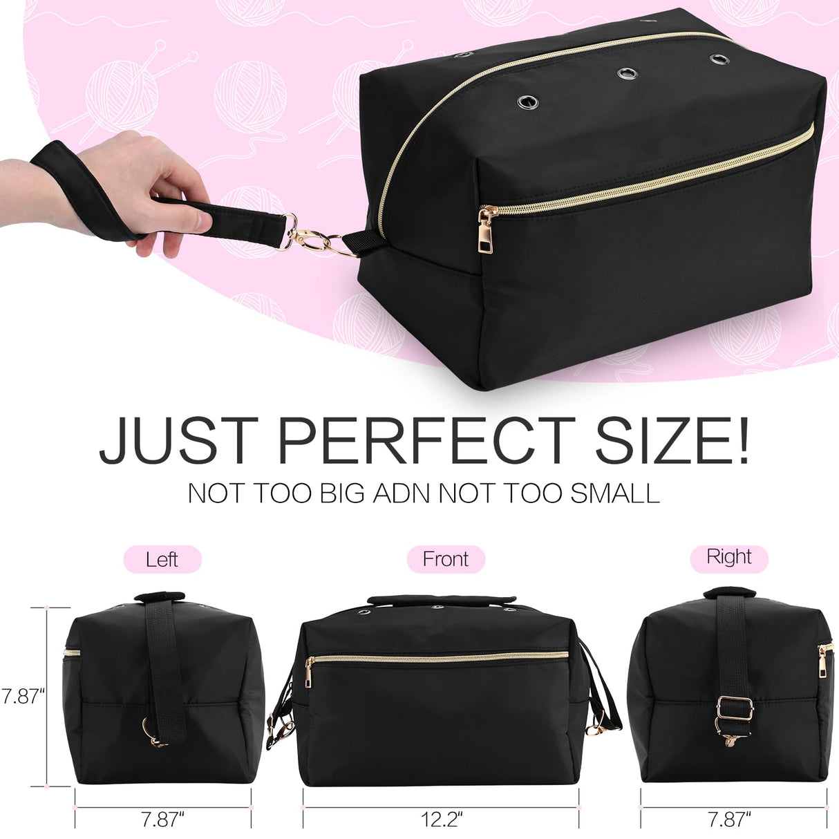 yookee home Yarn Bag Crochet Bag Organizer Knitting Bag Organizer Crochet Storage Yarn Holder for Crochet Accessories Yarn Storage Bag for Crocheting Gifts for Crochet Lovers,Mom,Women,Black yookee home