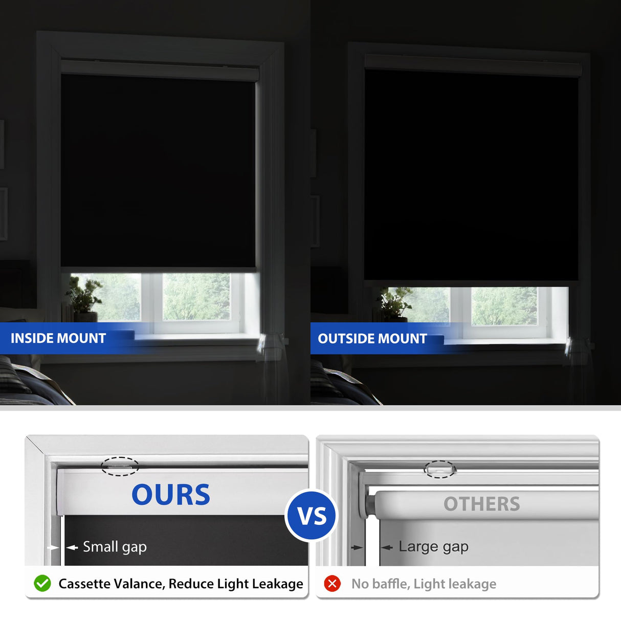 LazBlinds Cordless Roller Shades, Free-Stop Blackout Roller Blinds with Cassette Valance, Thermal Insulated UV Protection Waterproof, Roll Up Blinds for Windows, 30'' W x 72'' H, Black LazBlinds
