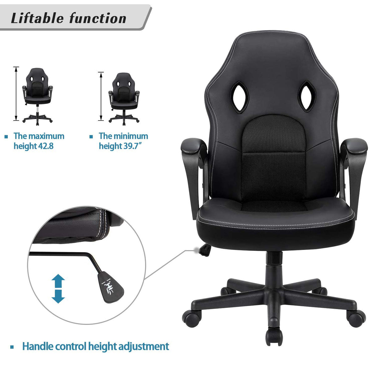 Furmax Gaming Chair Office Chair Leather Computer Desk Chair Racing Style Ergonomic Adjustable Swivel Task Chair with Lumbar Support and Arms (Black) Furmax
