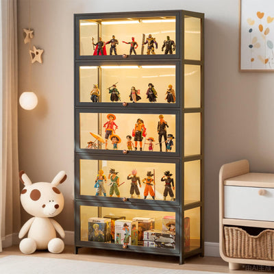 QOEUDD Curio Display Cabinet with Acrylic Glass Door, 5-Tier Display Case, Curio Cabinet & Bookcase for Collectibles, Display Shelf for Home, Reading Nook, Playroom, Living Room