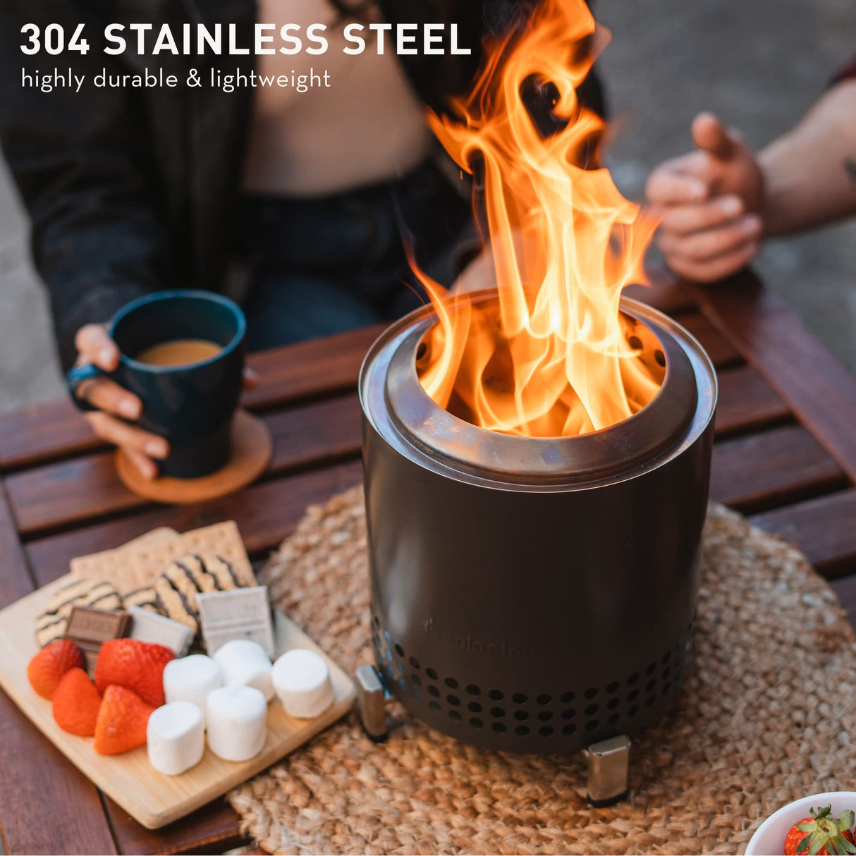 Solo Stove Mesa XL, 7 Inch Tabletop Fire Pit with Stand - Smokeless, Stainless Steel Fire Pit for Camping, Outdoor & Patio- Wood Burning or Pellet Fueled Portable Bonfire, 2.3lbs, Water Solo Stove