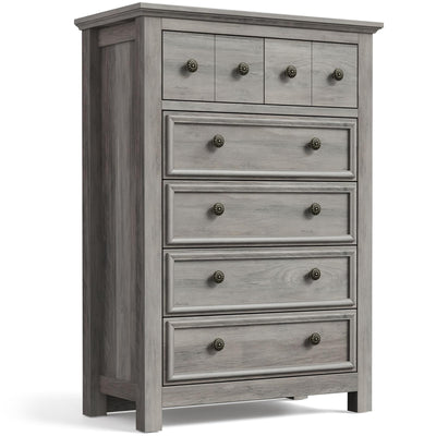 LGHM Farmhouse 6 Drawers Dresser Chest, 45" Tall Dressers for Bedroom, Dressers & Chests of Drawers - Easy Pulls Metal Handles, Thick Support Legs for Bedroom,Livingroom, Closet, Gray