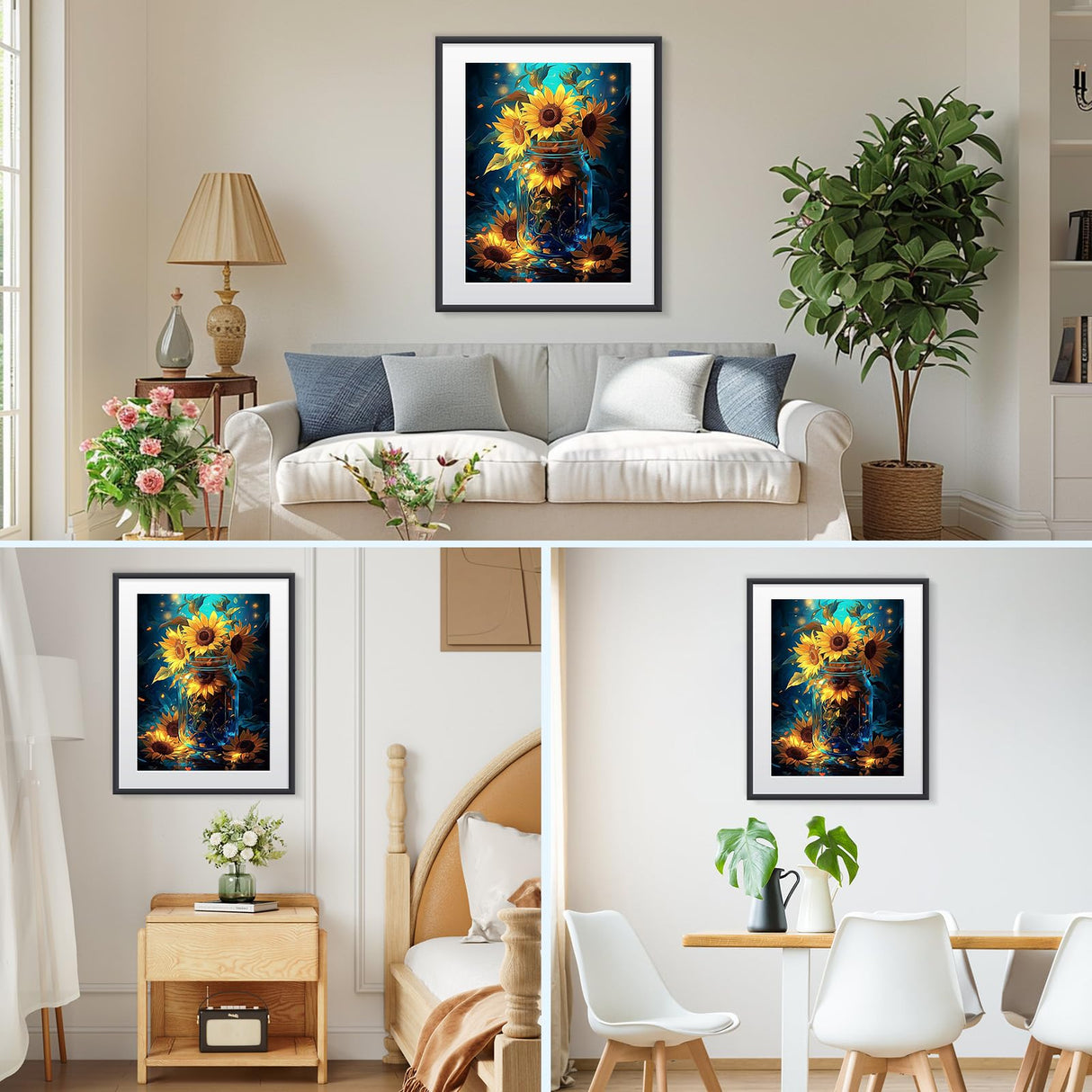 MISCER Flowers Diamond Art Kits for Adults, Sunflower Diamond Painting Kits for Beginners, 5D Full Drill Round Paint with Diamonds Pictures, Gem Art Painting DIY Crafts Kit Decor 12x16inch MISCER