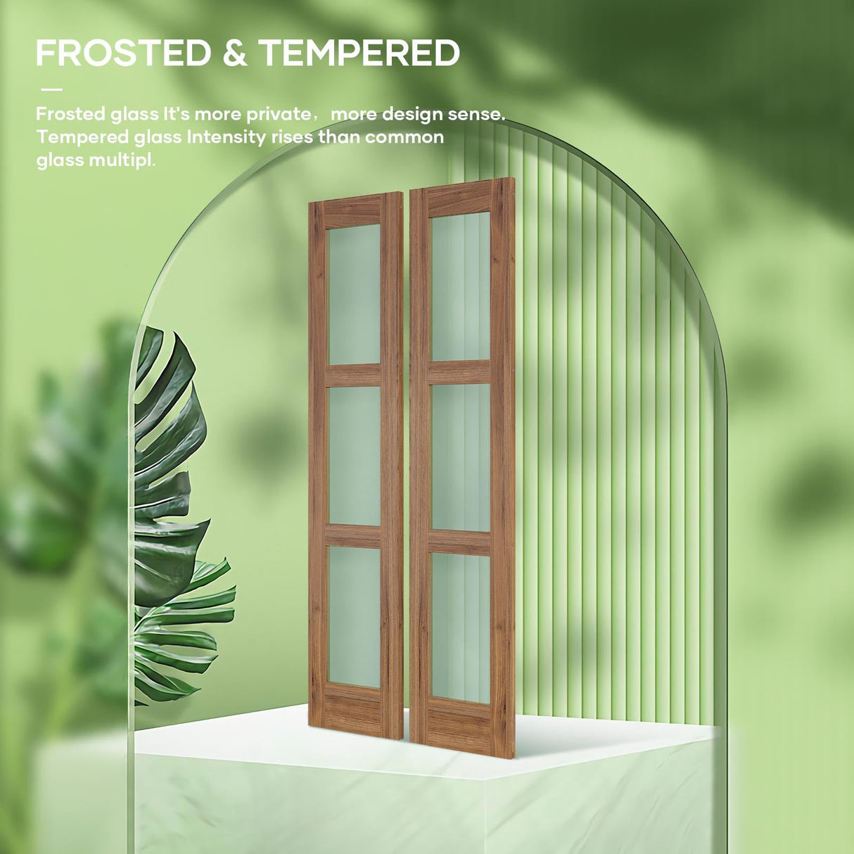 FREDBECK Double 18 x 84 inch Glass Barn Doors 36inch Barn Door with 6.6FT Hardware Kit & Handle Included,3-Panel Frosted Glass,LVL Wood Panel,Water-Proof PVC Surface,Pre-Drilled Holes,Need Assembly FREDBECK