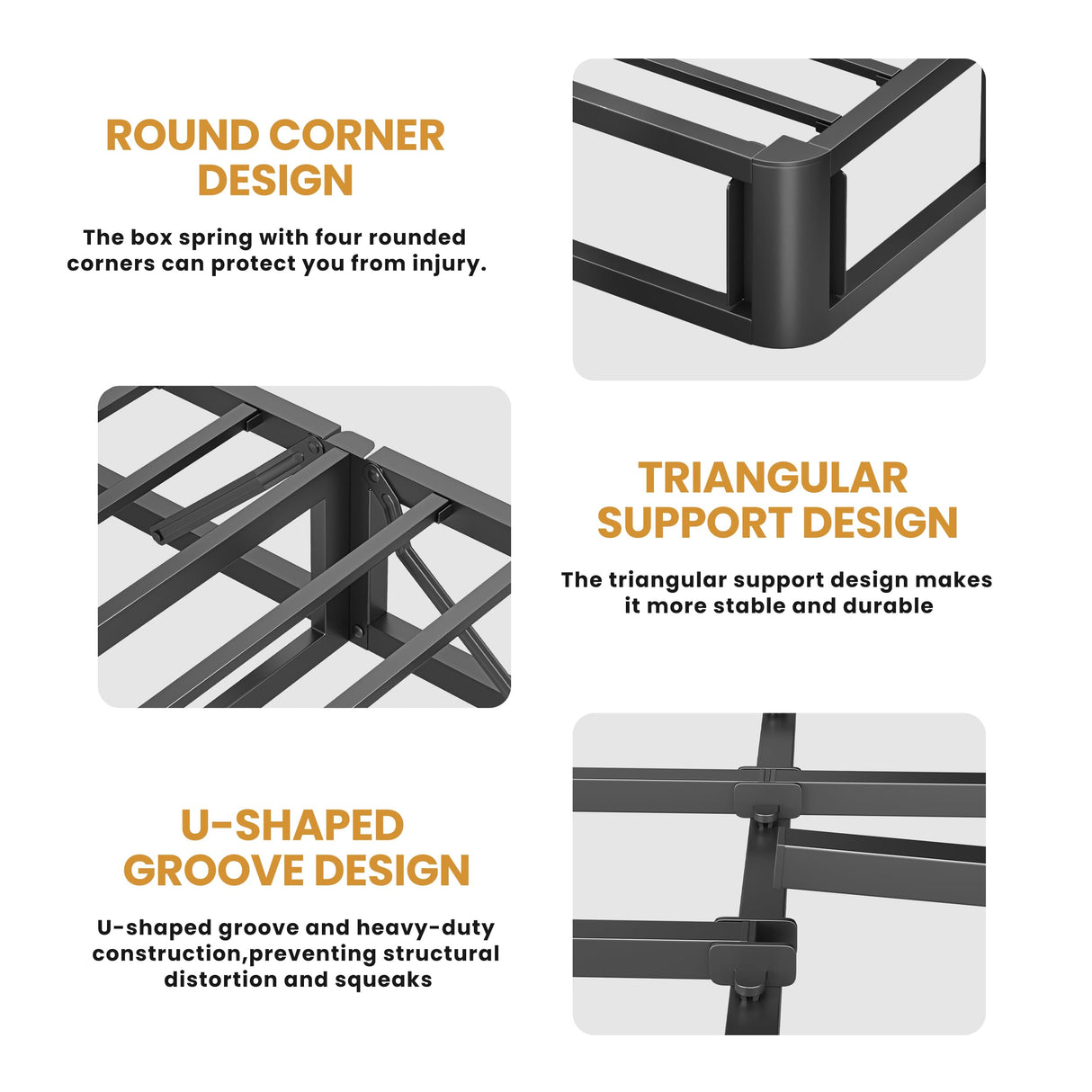 MAF Box Springs King Size 10 Inch, High Profile King Box Spring 3500 lbs Black Heavy Duty Metal Mattress Foundation with Easy Clean Fabric Cover, Easy Assembly MAF