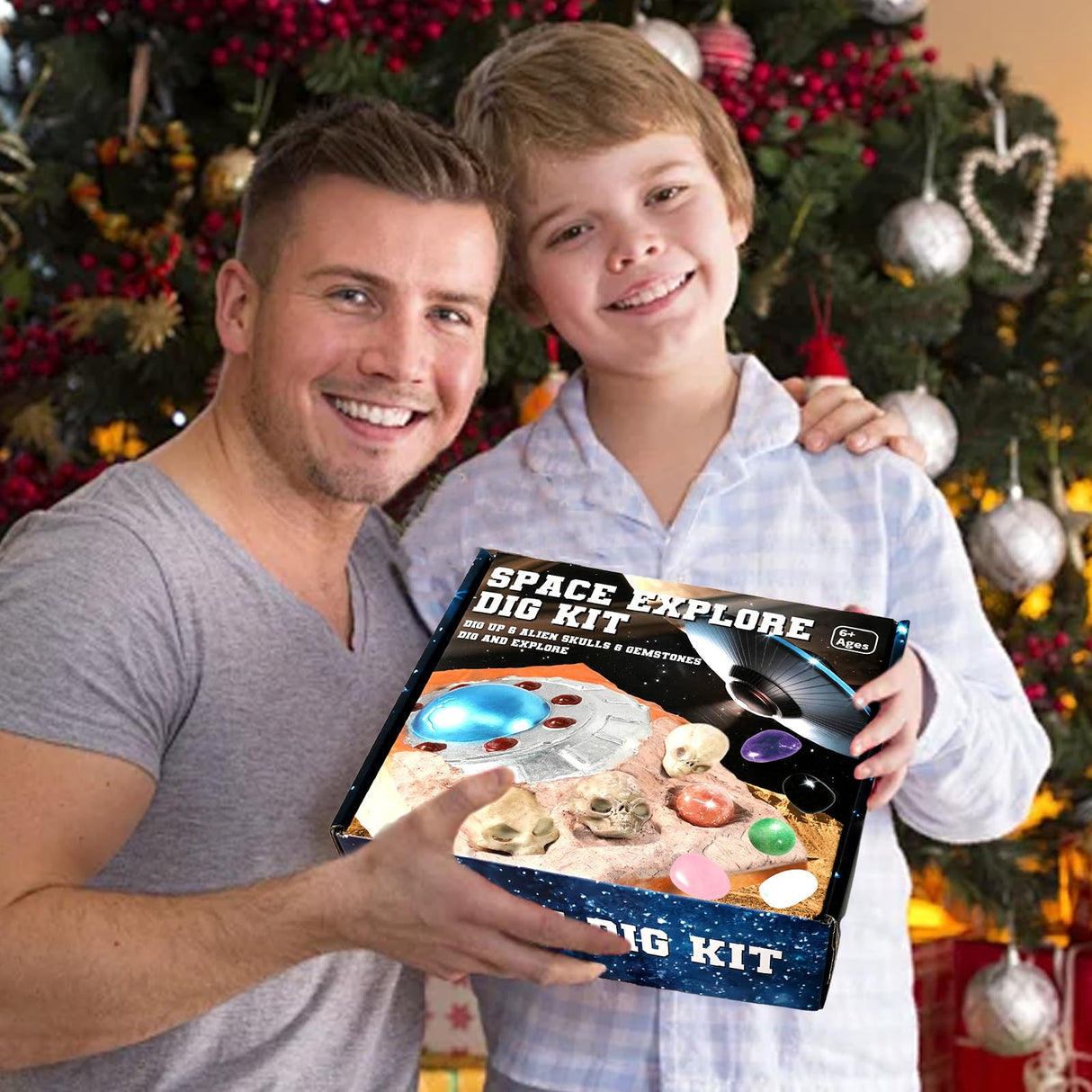 Rileryan Dig Kit, Dig Up 12 PCS Real Gemstones Crystals and Alien Skulls with Dig Tools, Rock Dig Kit Spaceship Explore Discovery Dig Monster for Easter Gifts Rileryan