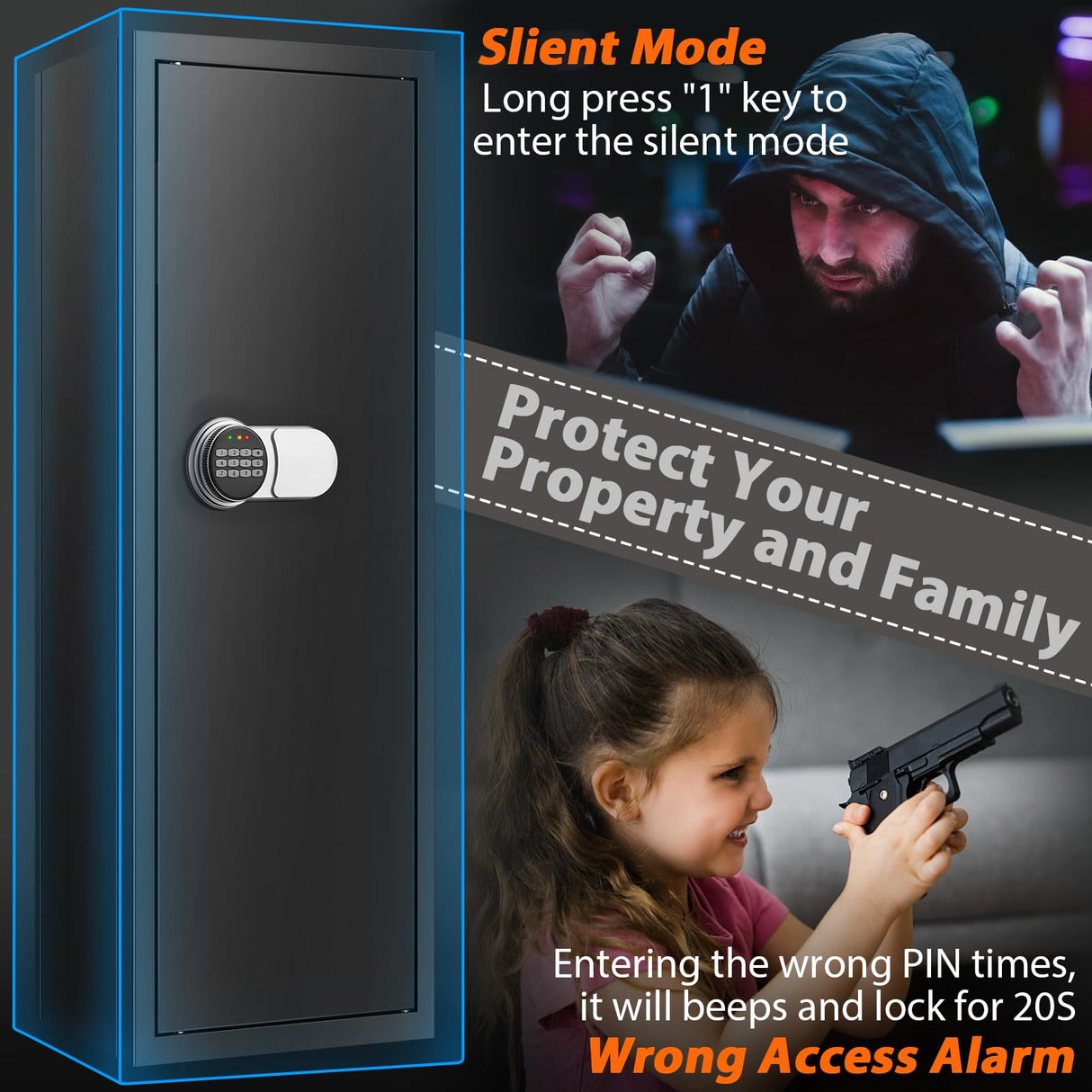 2025 NEW 51" 8 Gun Safe Rifle, 70Lb Gun Safes for Home Rifle and Pistols with 2 Adjustable Rifle, Shelf & Silent Mode, Quick Access Gun Cabinets for Rifles and Shotguns with/without Scope Nebakne