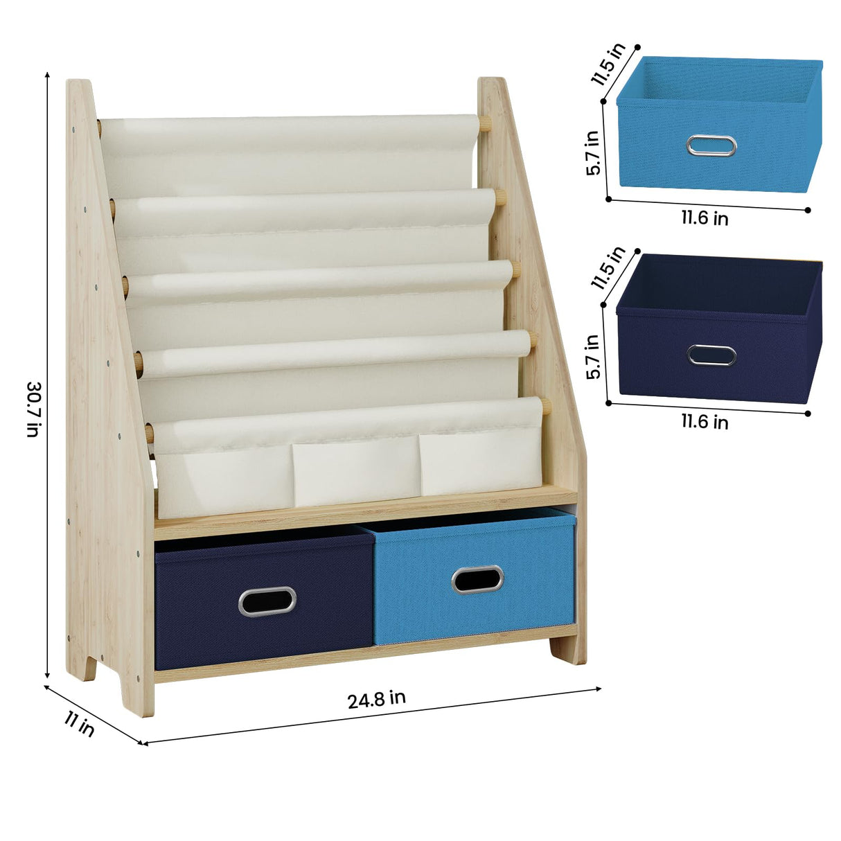 EXPERLAM 4 Tier Kids Book Shelf, Wooden Kids Book Rack Storage Bookshelf with Toy Storage Organizer, Toddler Sling Bookshelf for Boys, Girls, Kids Room, Blue EXPERLAM