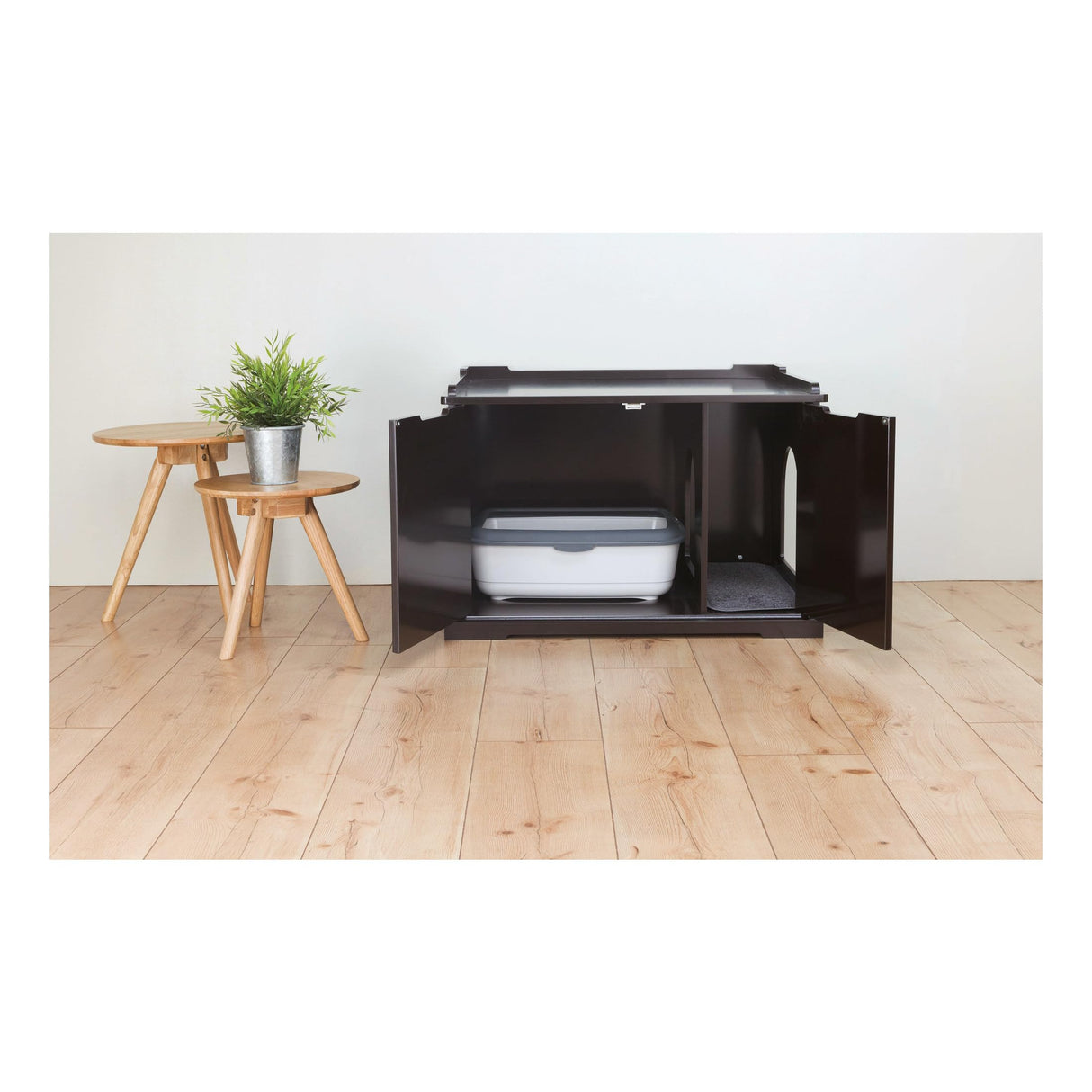 TRIXIE XL Furniture Litter Box Enclosure (Espresso Brown), Hidden Litter Box for Cats with Openings on Either Ends & Large Ventilations Slots, Double Doors for Easy Cleaning, Removable Divider TRIXIE
